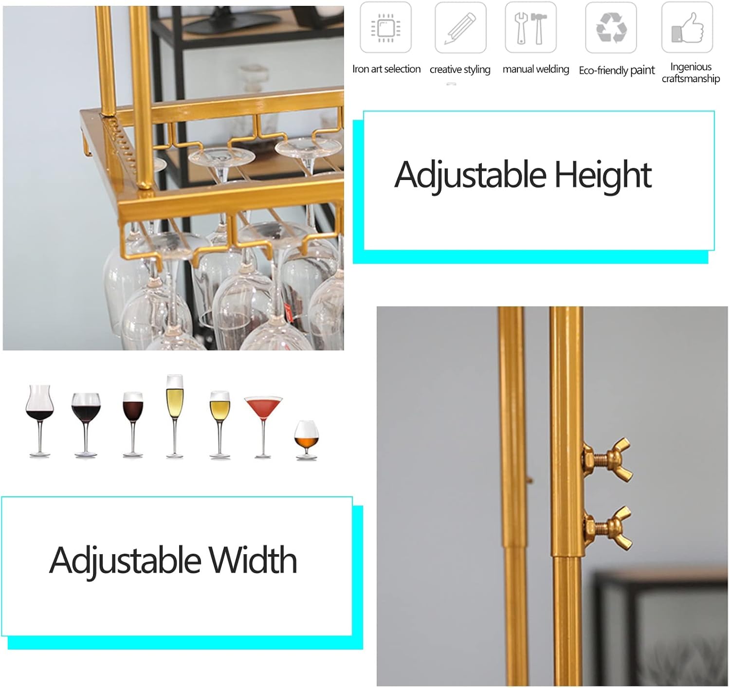 Ceiling Wine Rack Holder Adjustable Iron Stemware Storage for Kitchen Bar