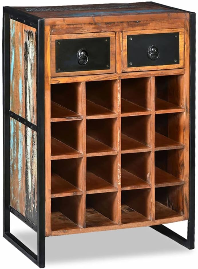 Wine Rack Cabinet for 16 Bottles Solid Reclaimed Wood