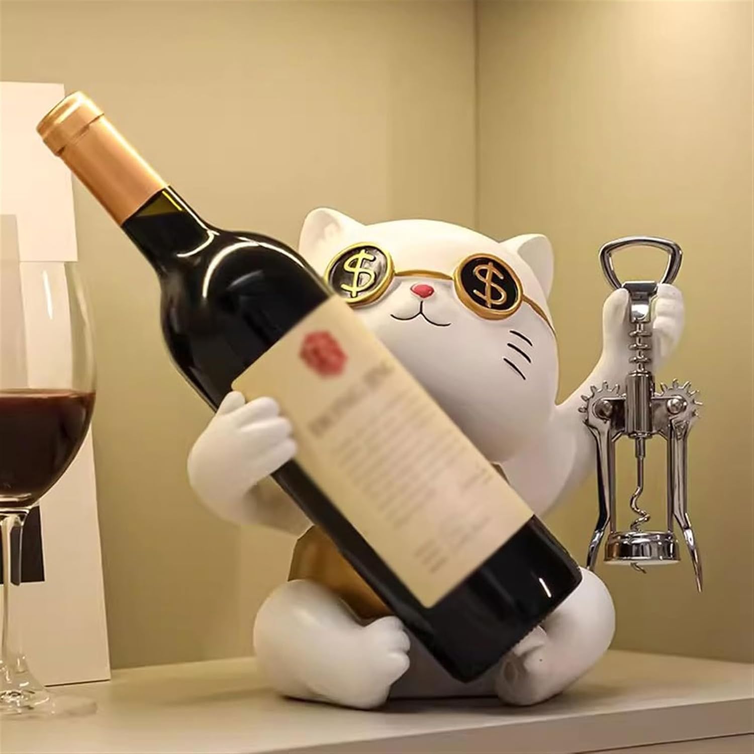 Stylish Tabletop Wine Rack with Fortune Cat Design