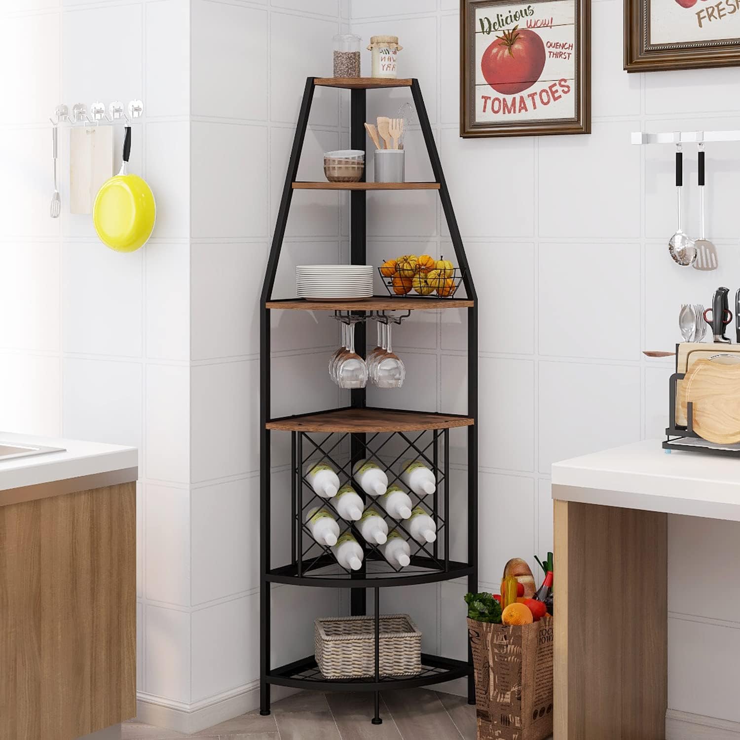 Espelism 5-Tier Corner Wine Rack with LED Light 1