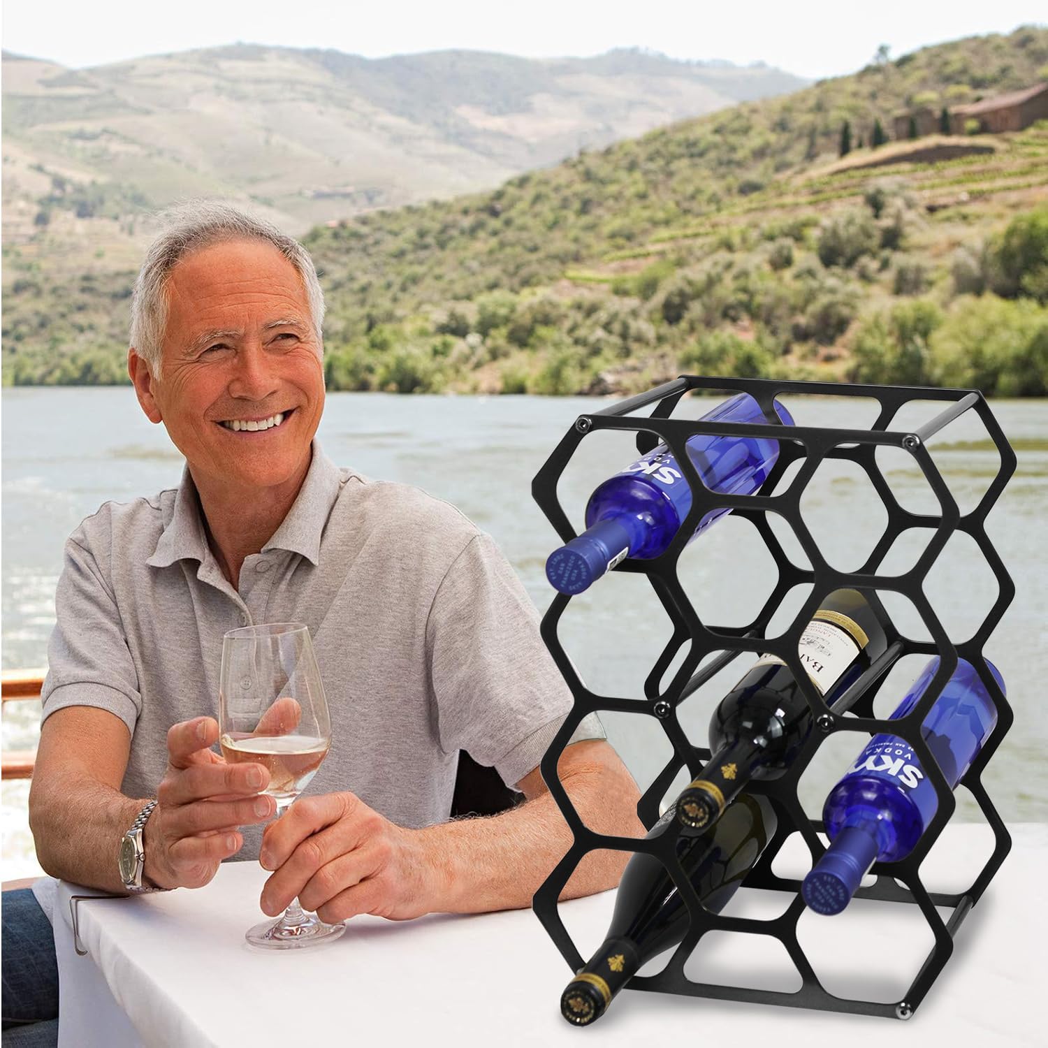 AT-VALY 14-Bottle Tabletop Wine Rack Black