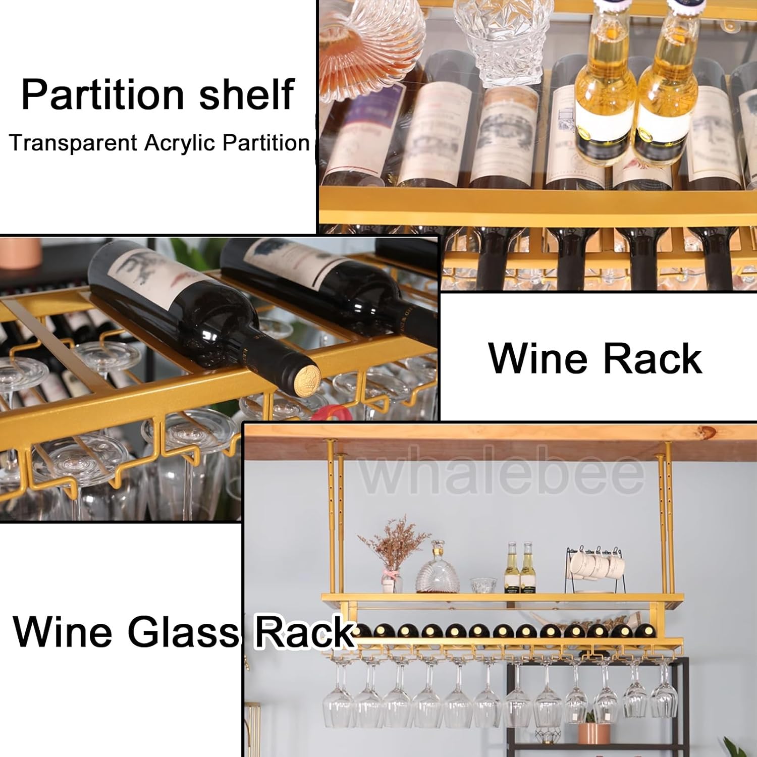 Whalebee Adjustable Metal Wine Glass Ceiling Rack