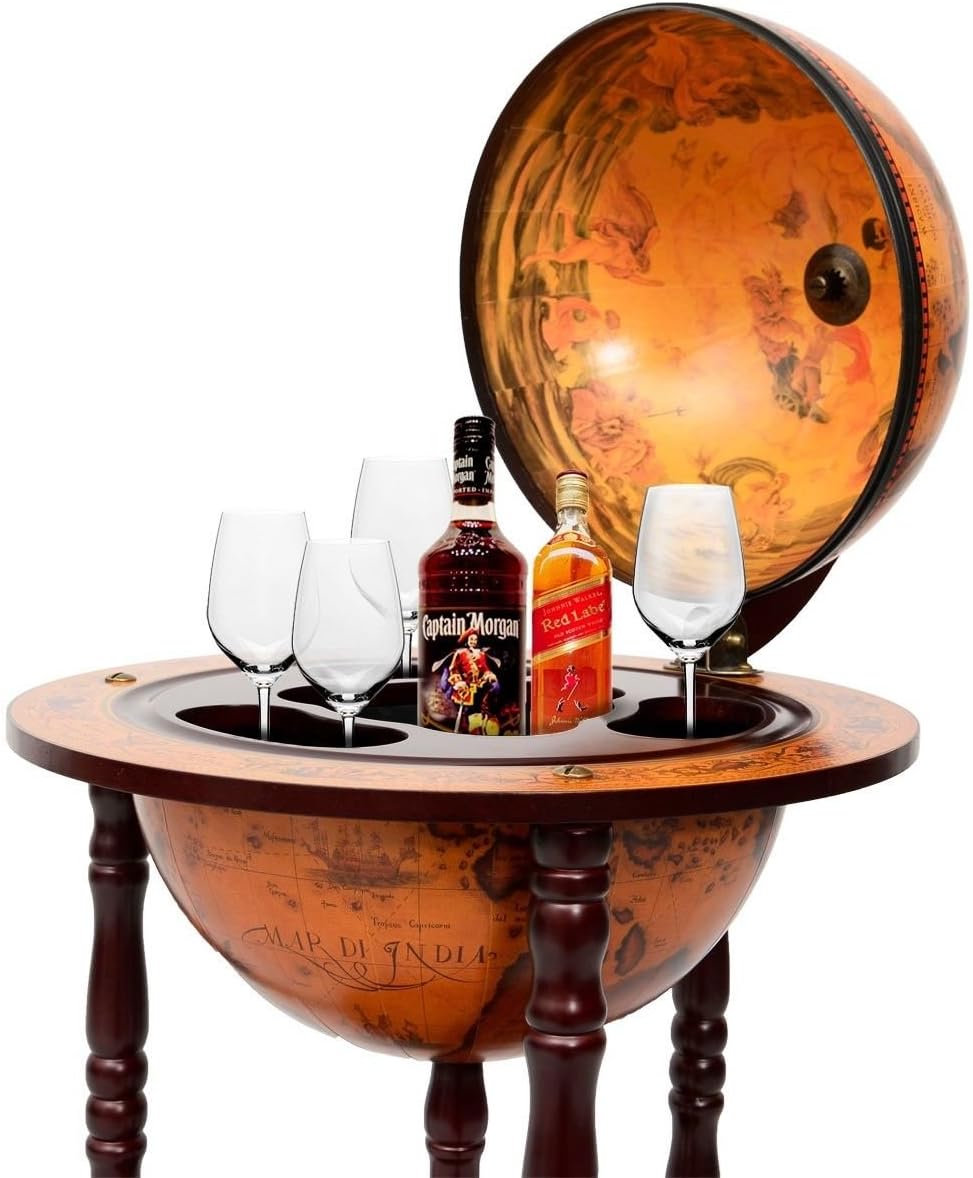 36 Inch Retro Globe Bar Cabinet with Wheels