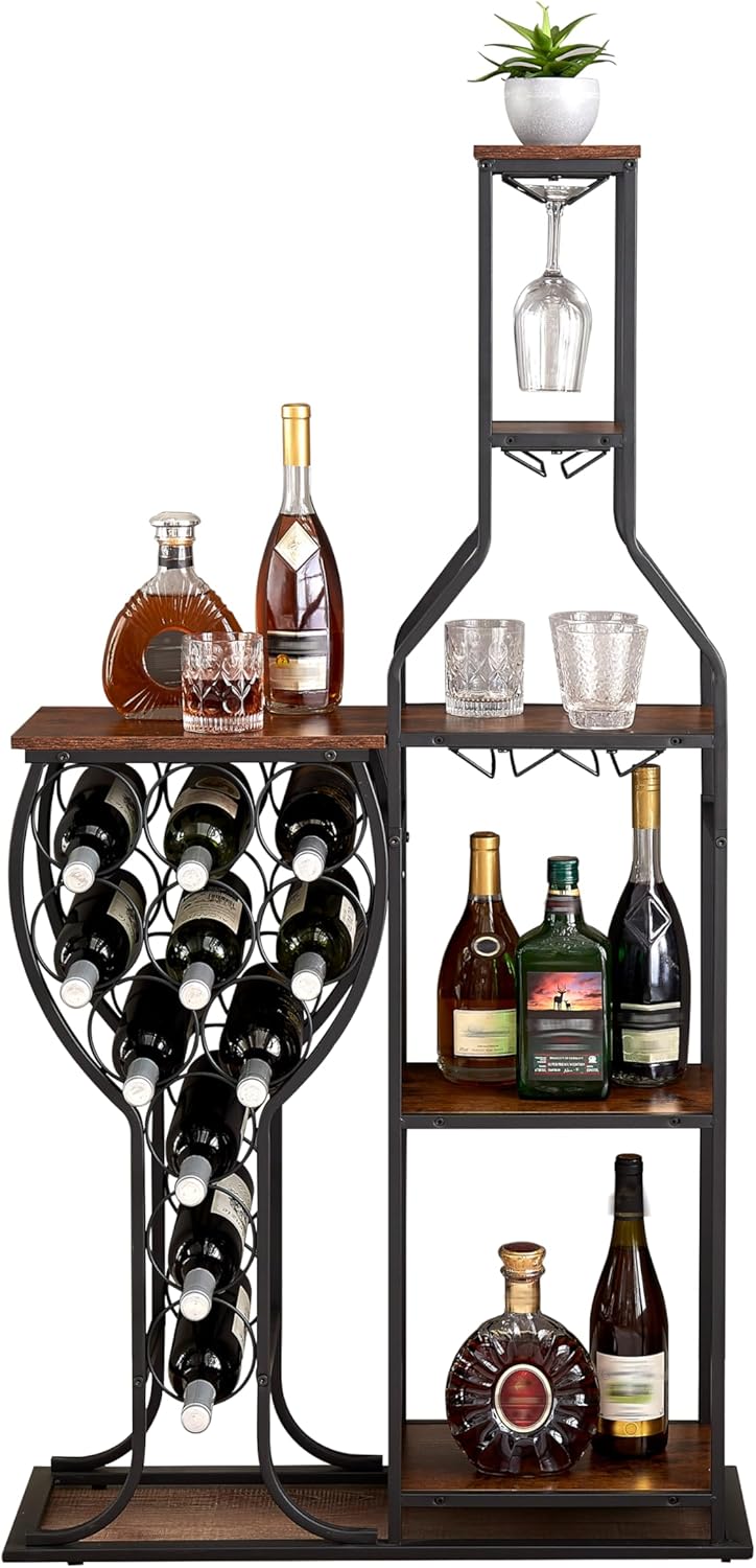 CIATRE 11 Bottle Freestanding Wine Rack with Glass Holder