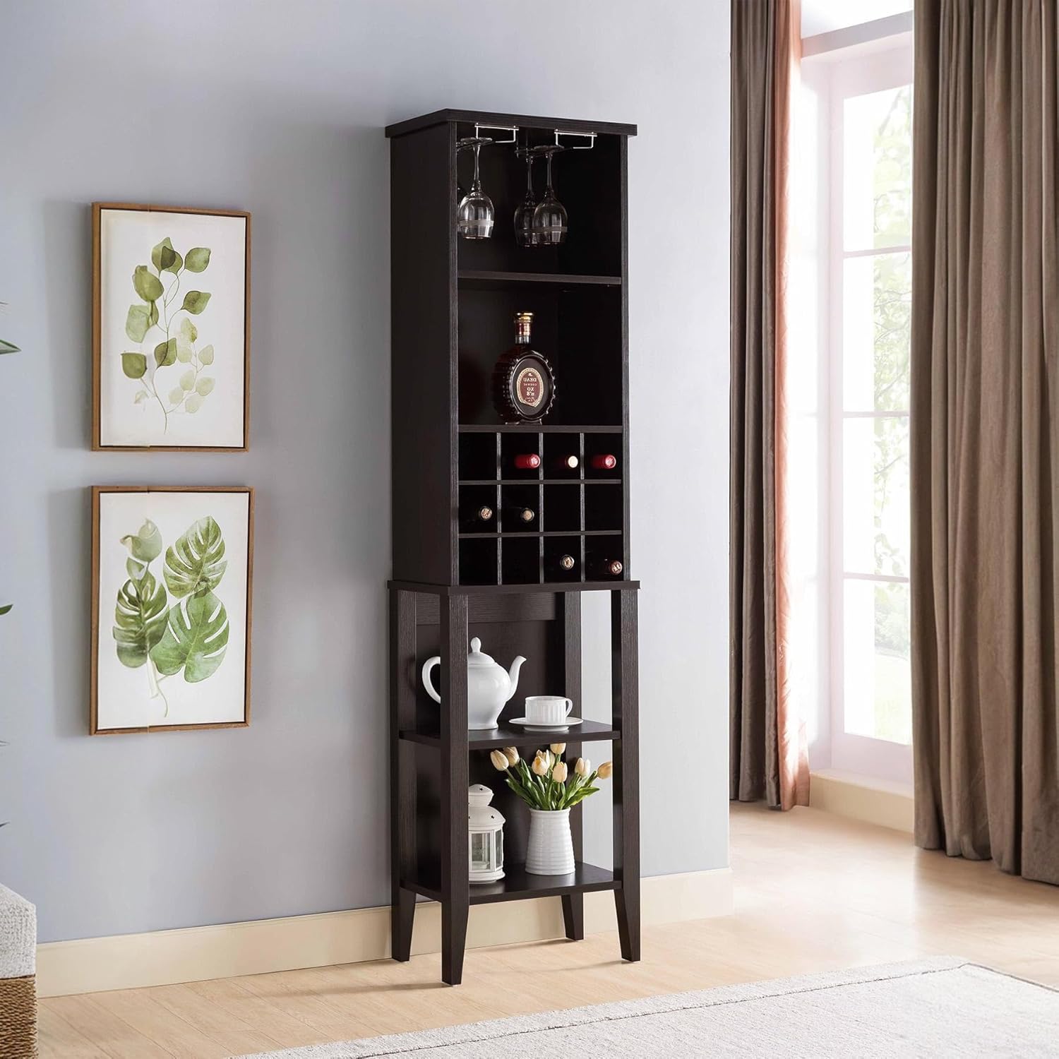 PRINKROOMY Wine Rack Cupboard with 4 Shelves