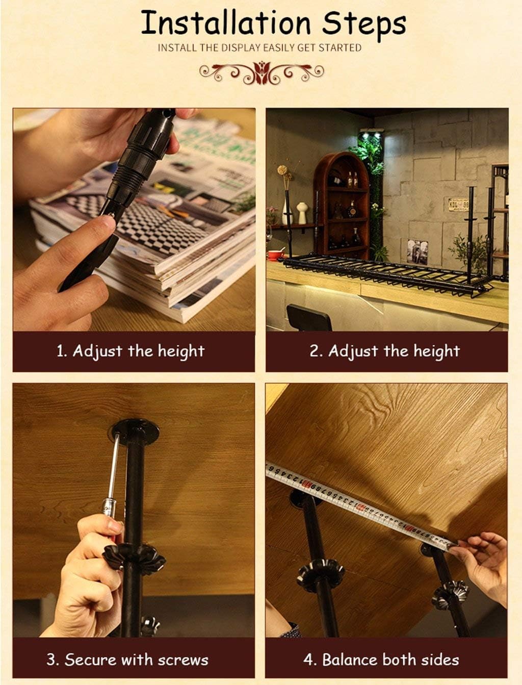 Adjustable Ceiling Mounted Wine Glass Rack - 12030cm Metal Iron