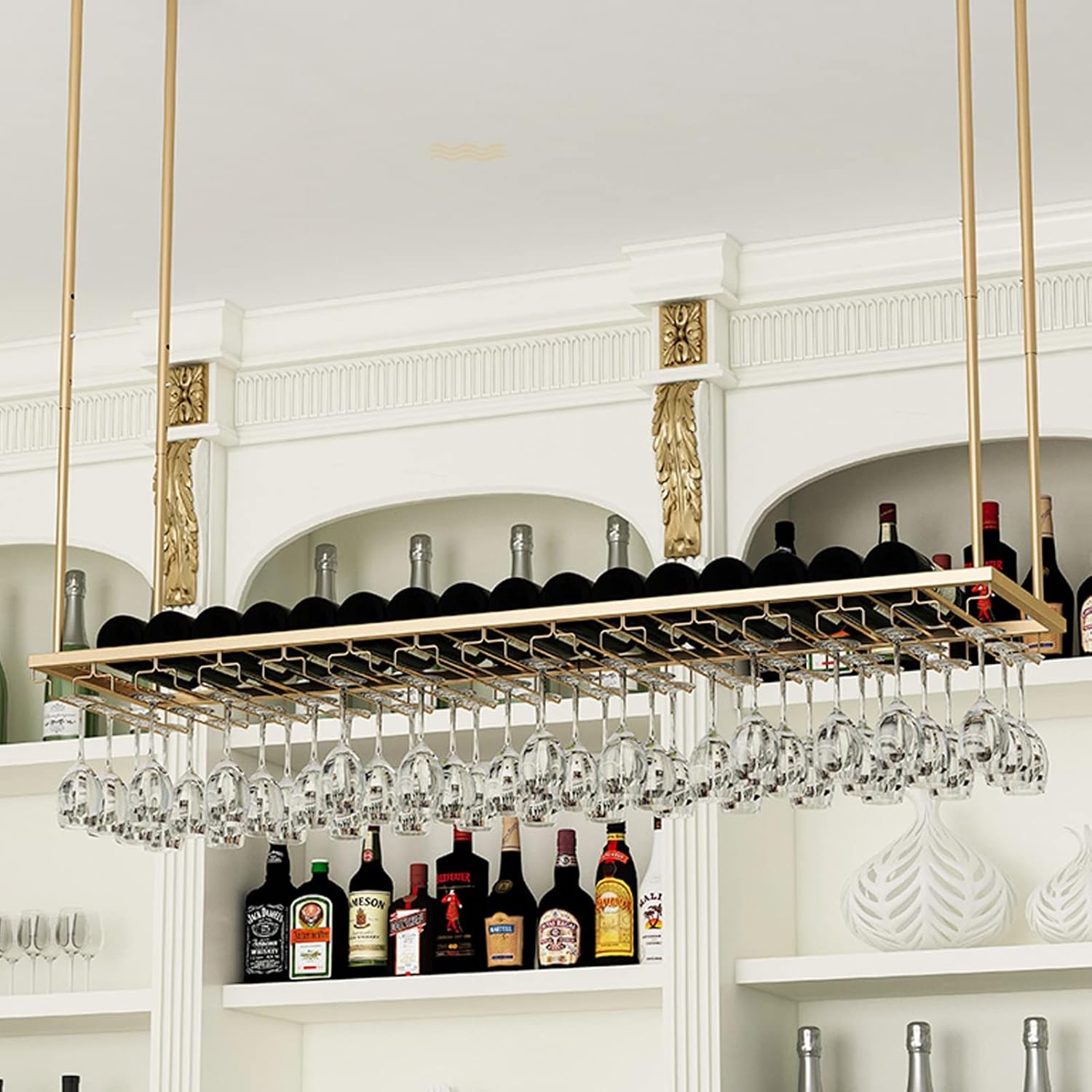 DASHADAO Gold Hanging Wine Glass Rack with Stemware