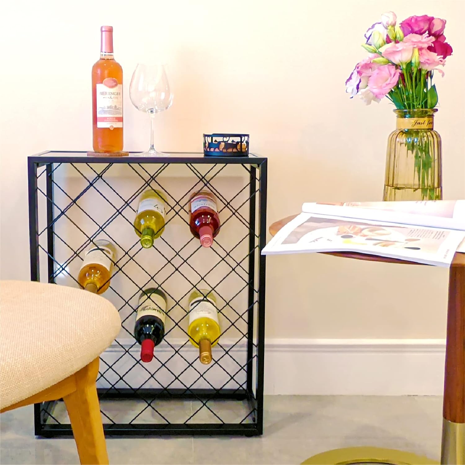 Mango Steam 32 Bottle Wine Rack with Black Glass Top 1