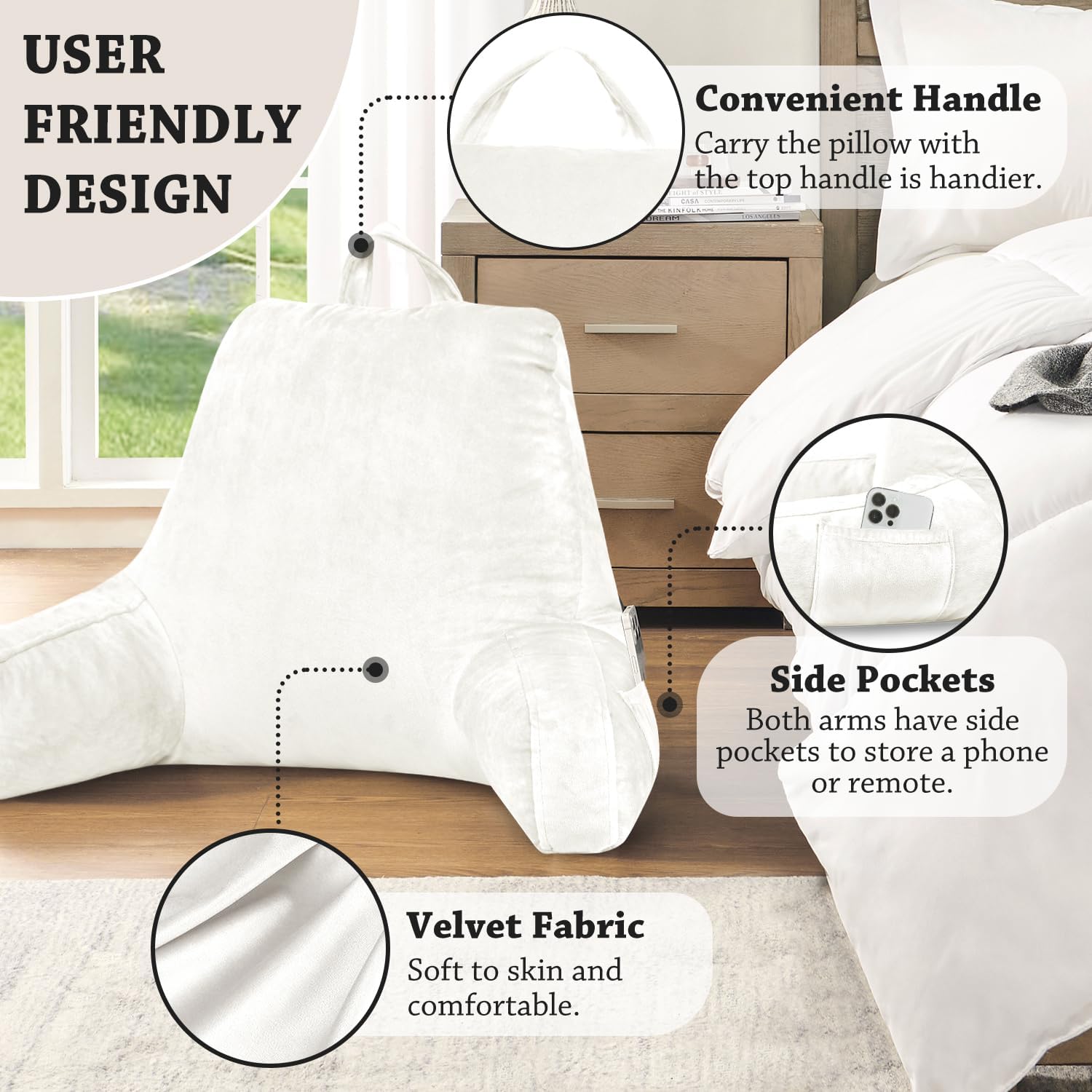 LOVTEX Reading Pillow with Removable Cover 20 x 15 Inches White
