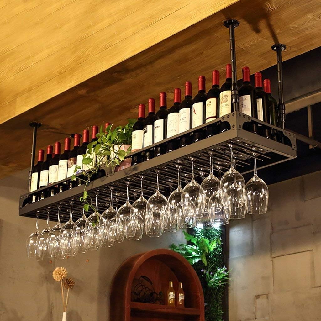 CGF- Wall-Mounted Wine Rack with Upside Down Glass Holders - Bronze Finish