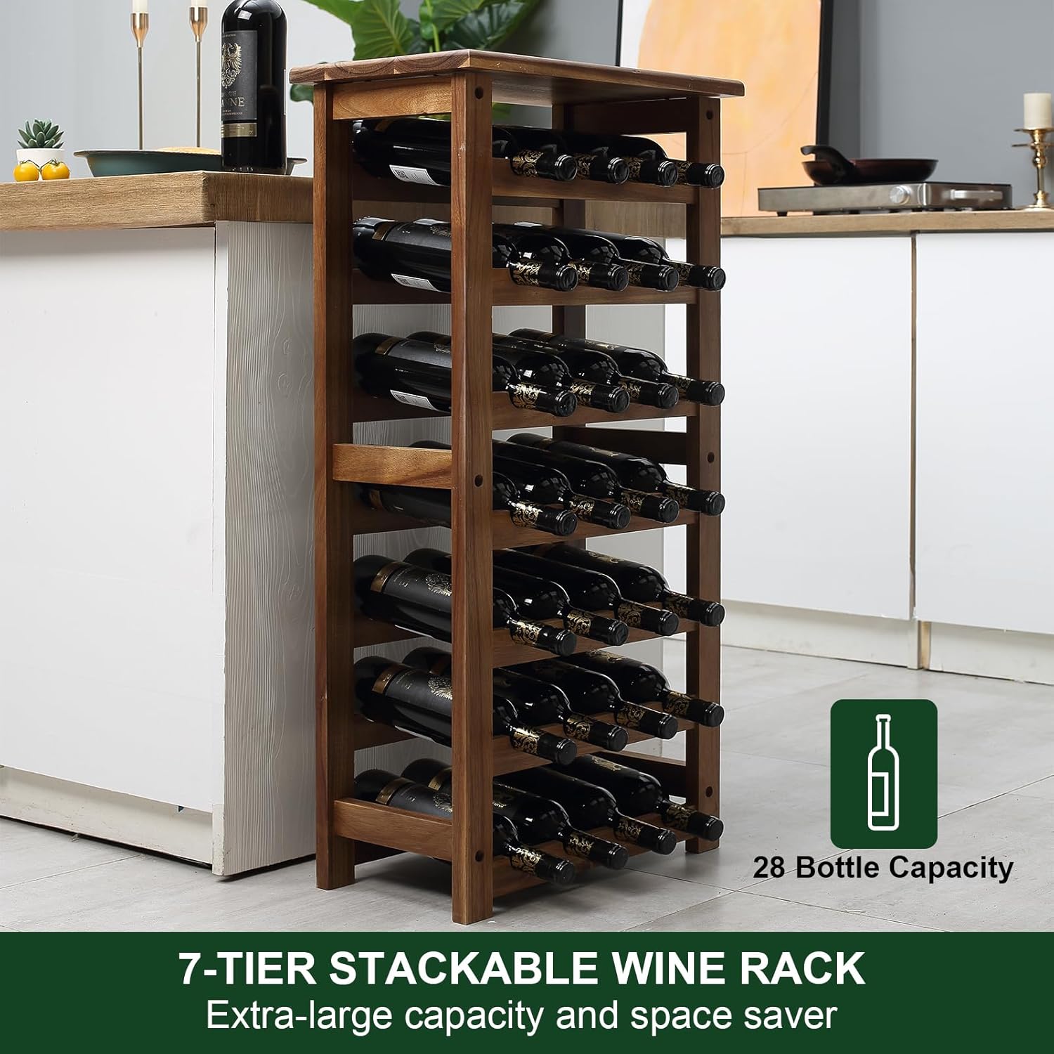 Everous 7-Tire Free Standing Wine Rack 28 Bottles Holder