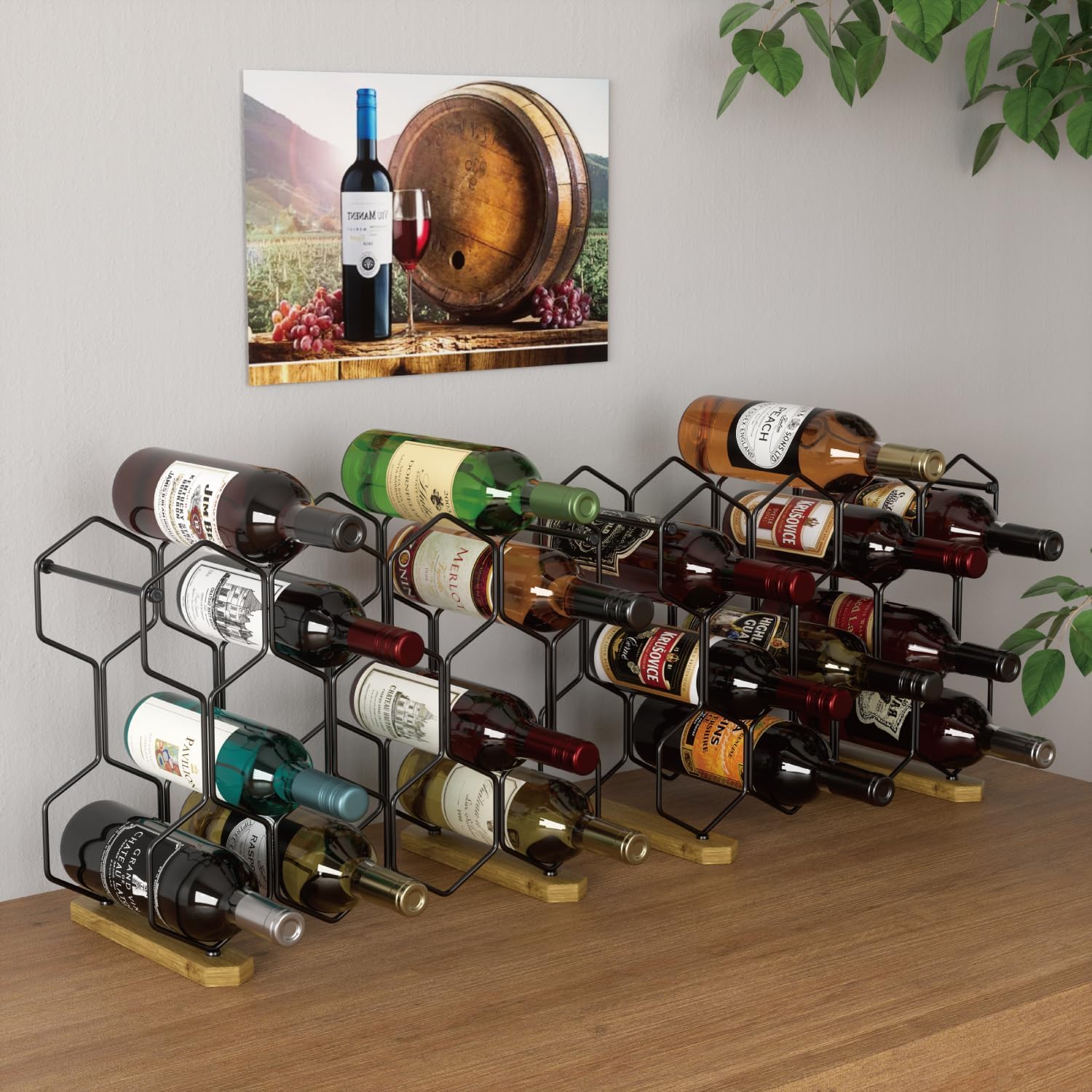 Buruis 14-Bottle Wine Rack with Acacia Base