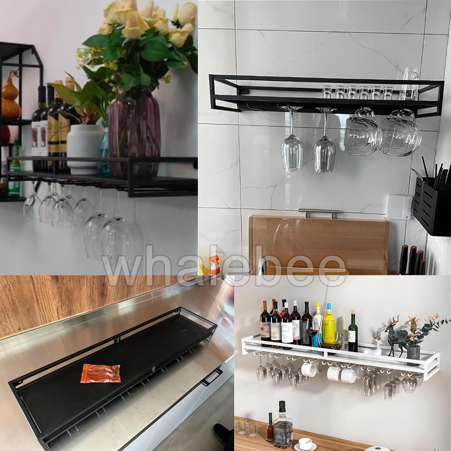 Wine Glass Rack Wall Mounted 5-9 Rows Metal Holder