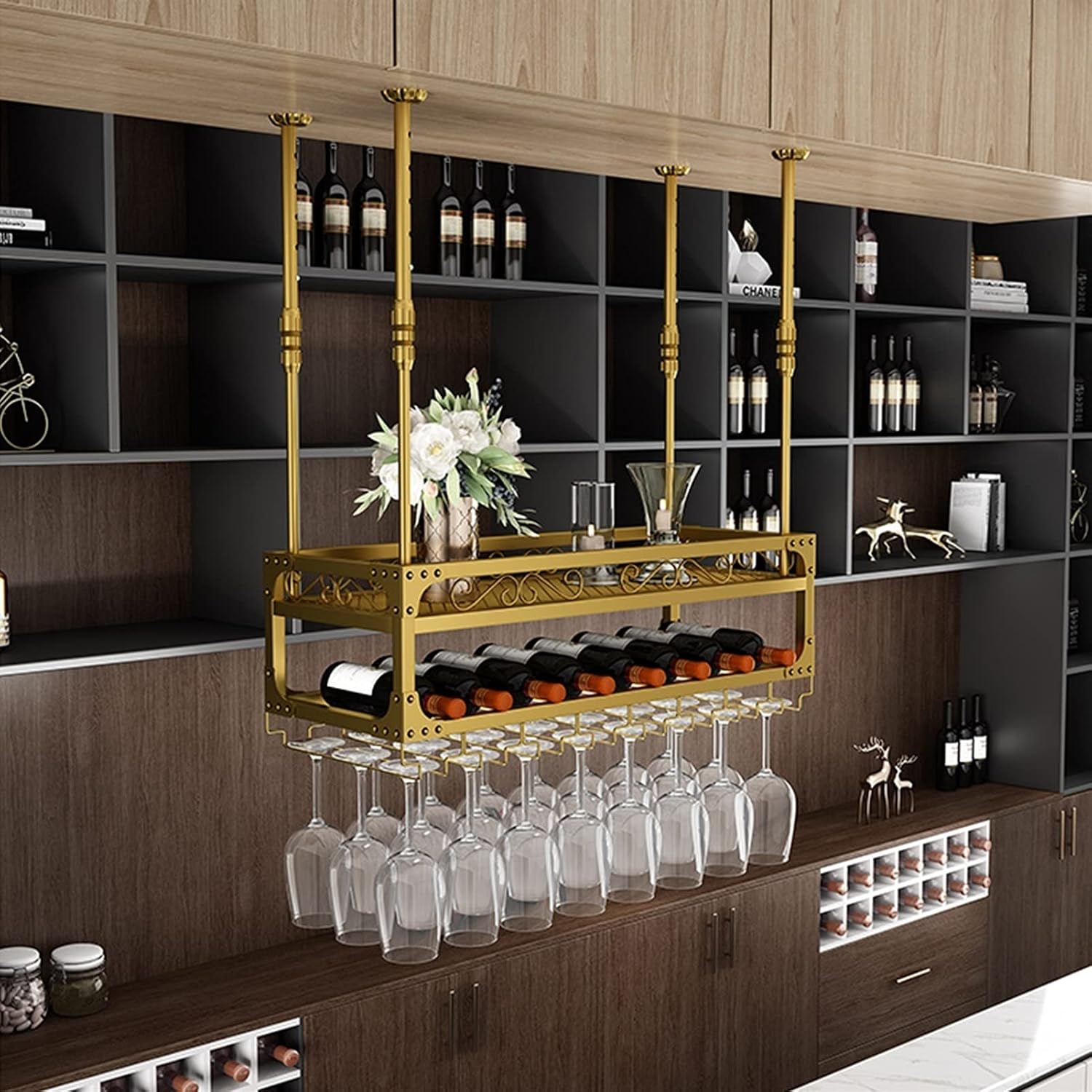 Suuim Adjustable Height Wine Rack with Hanging Holder