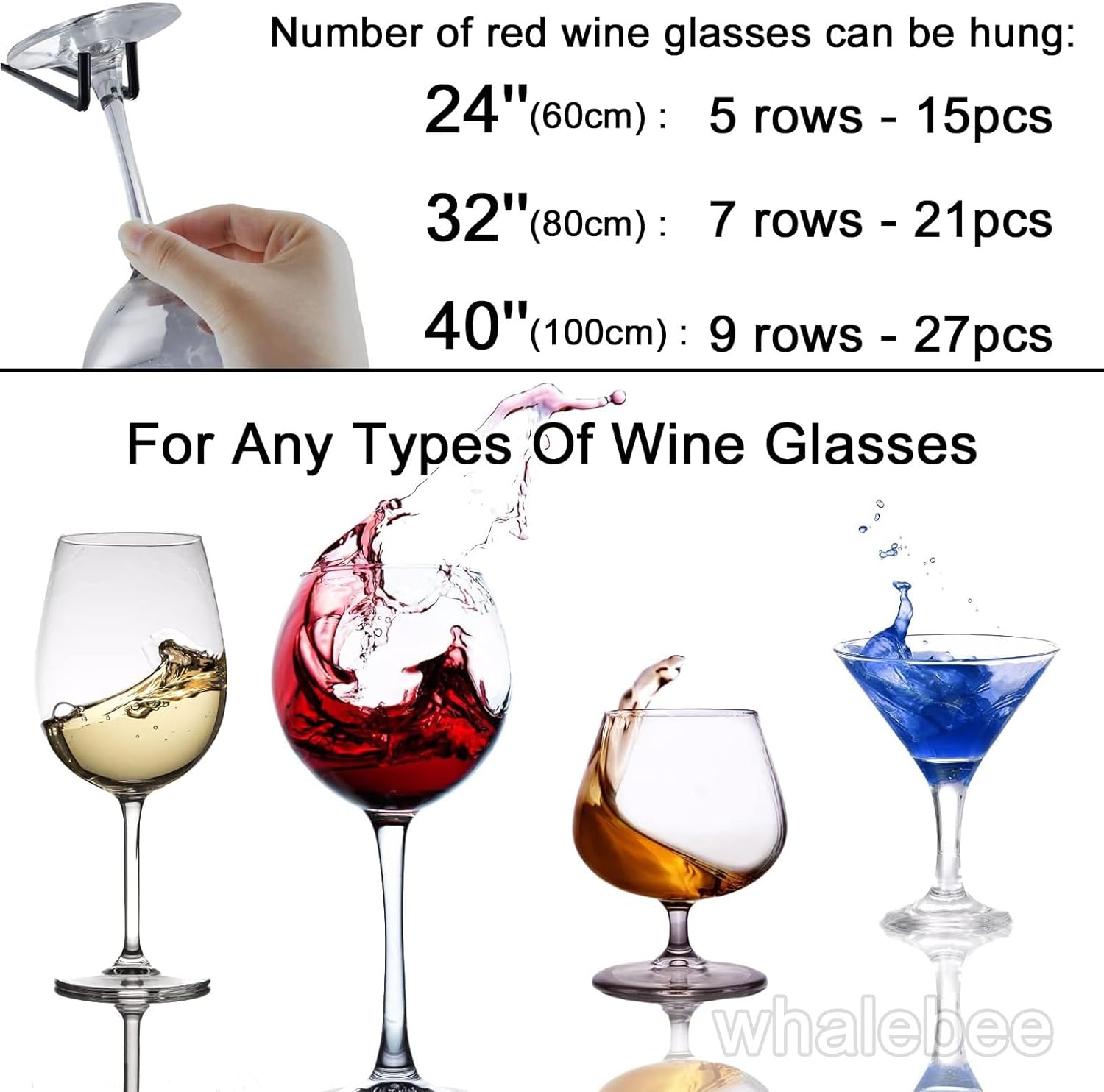 Whalebee Wall Wine Glass Hanger 5 Row Metal Rack
