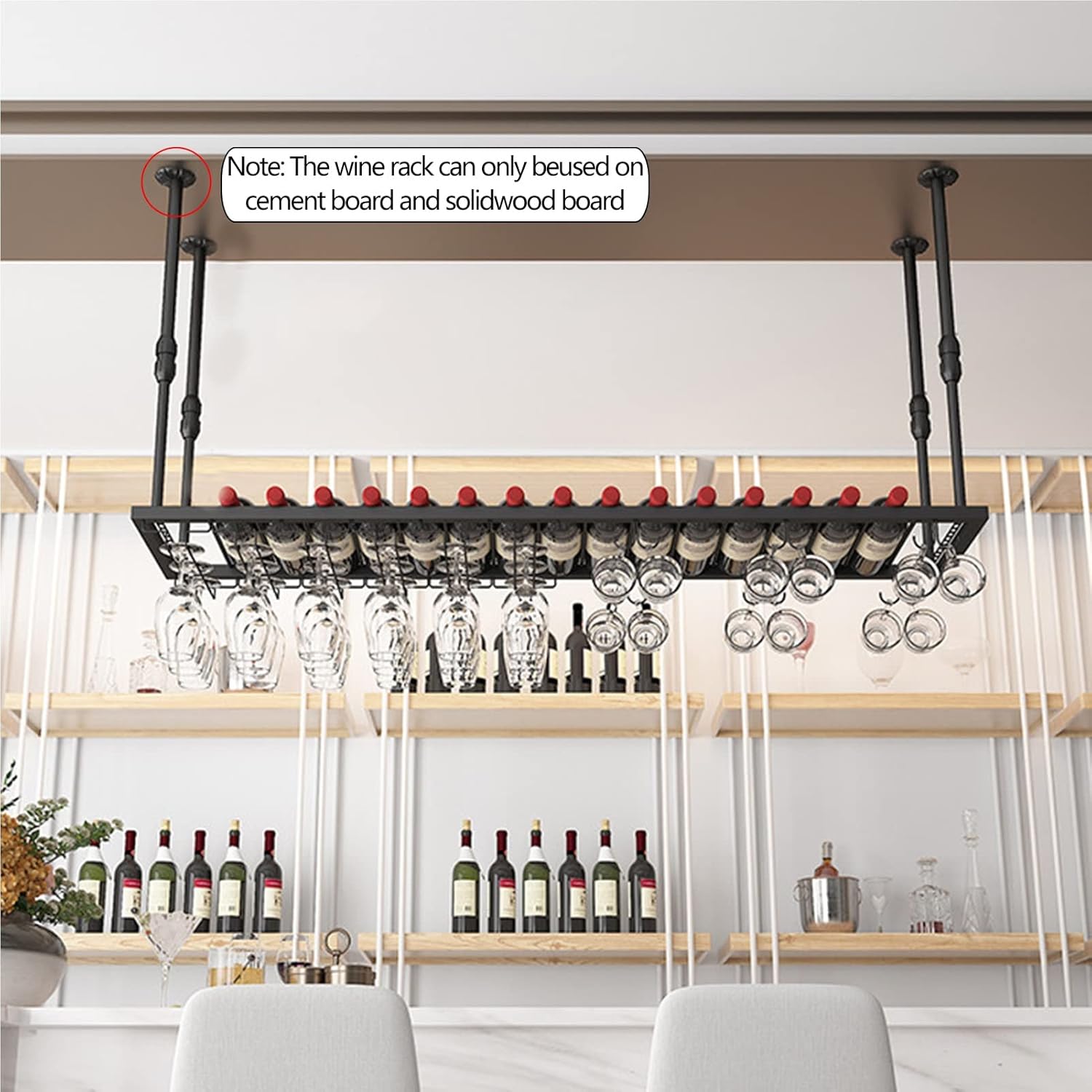 Suuim Adjustable Wine Glass Holder Metal Hanging Rack for Kitchen Bar Ceiling