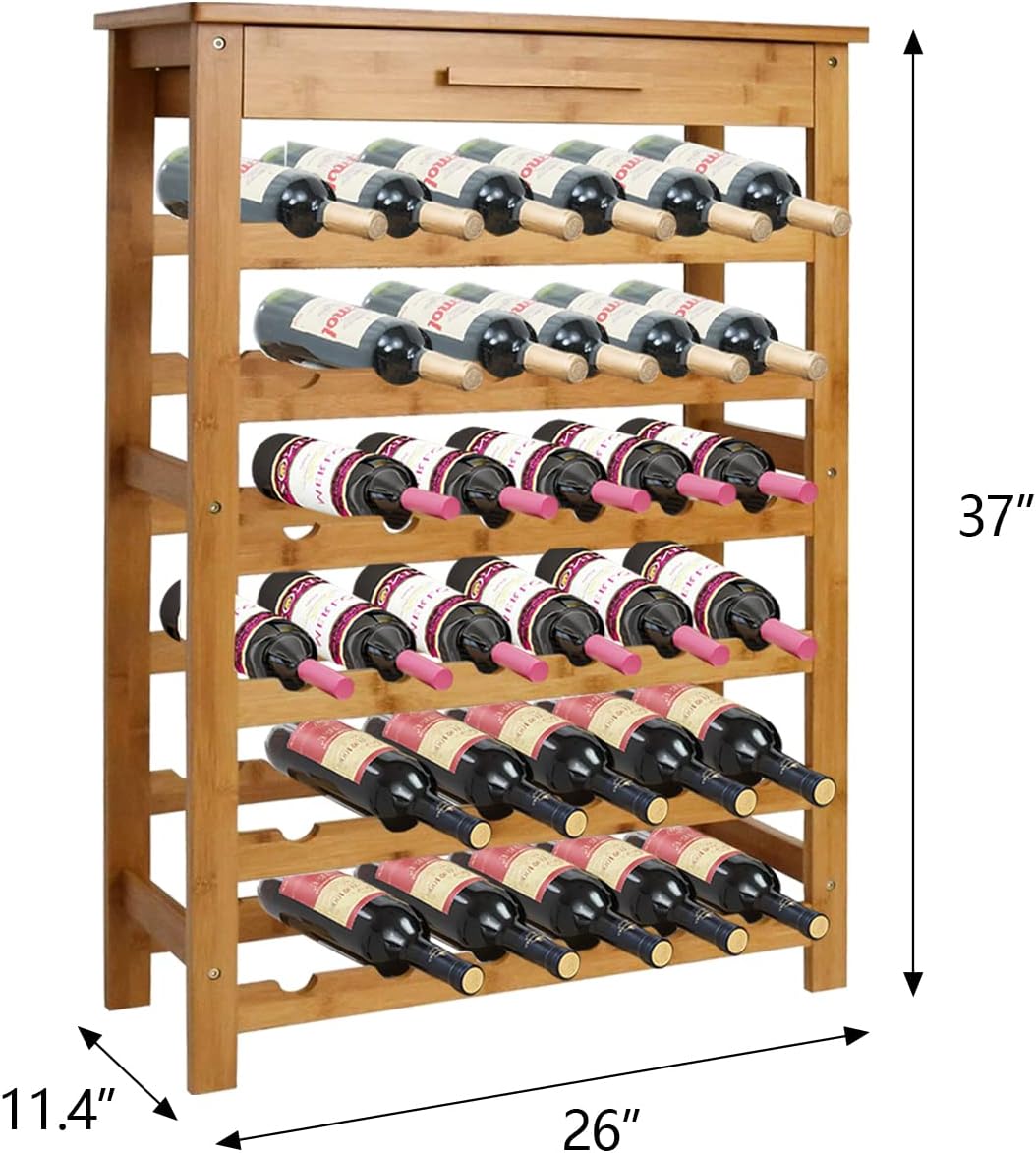 Sangsan Bamboo Wine Rack 6-Tier with Drawer