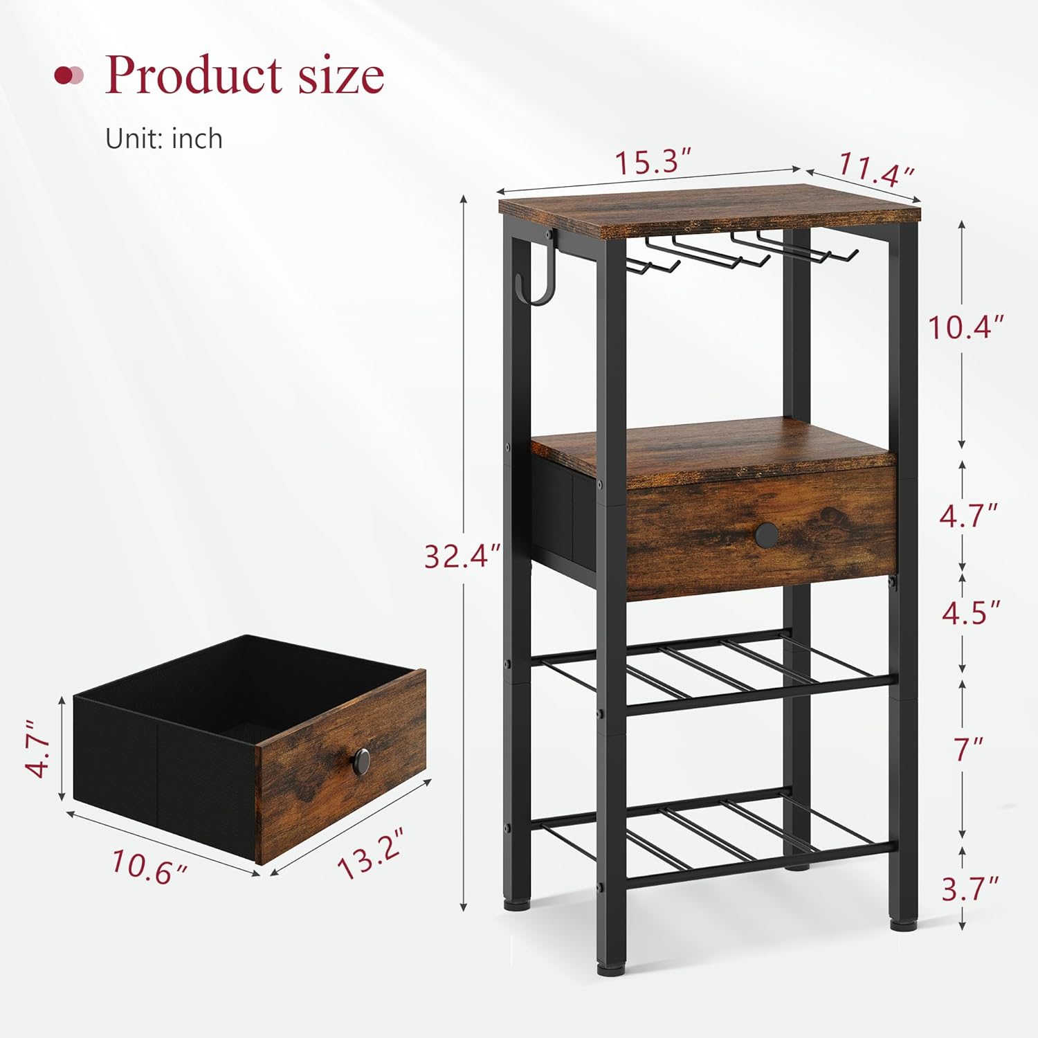Tajsoon Freestanding 2-Tier Wine Rack with Drawer and Hook