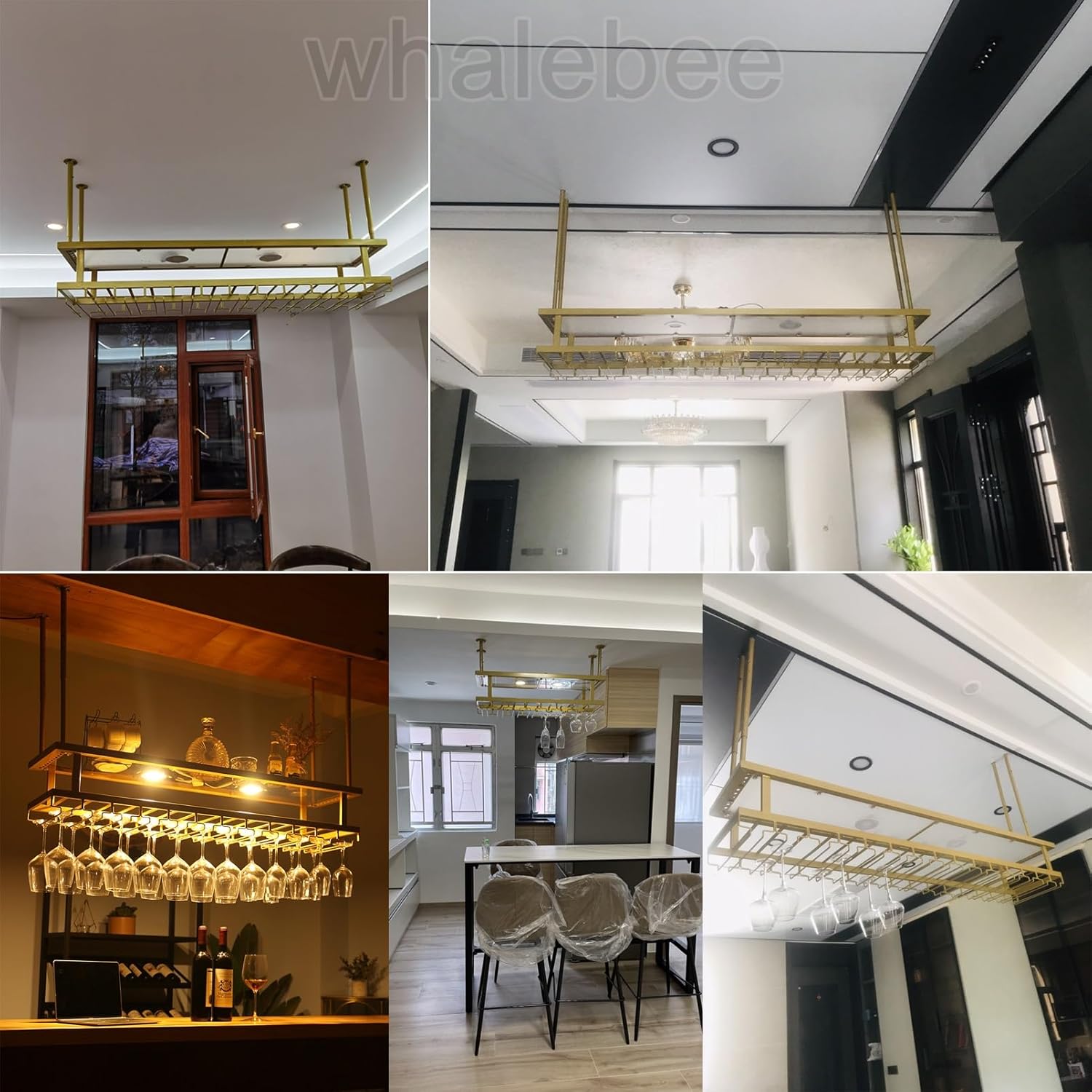Whalebee Adjustable Metal Wine Glass Ceiling Rack