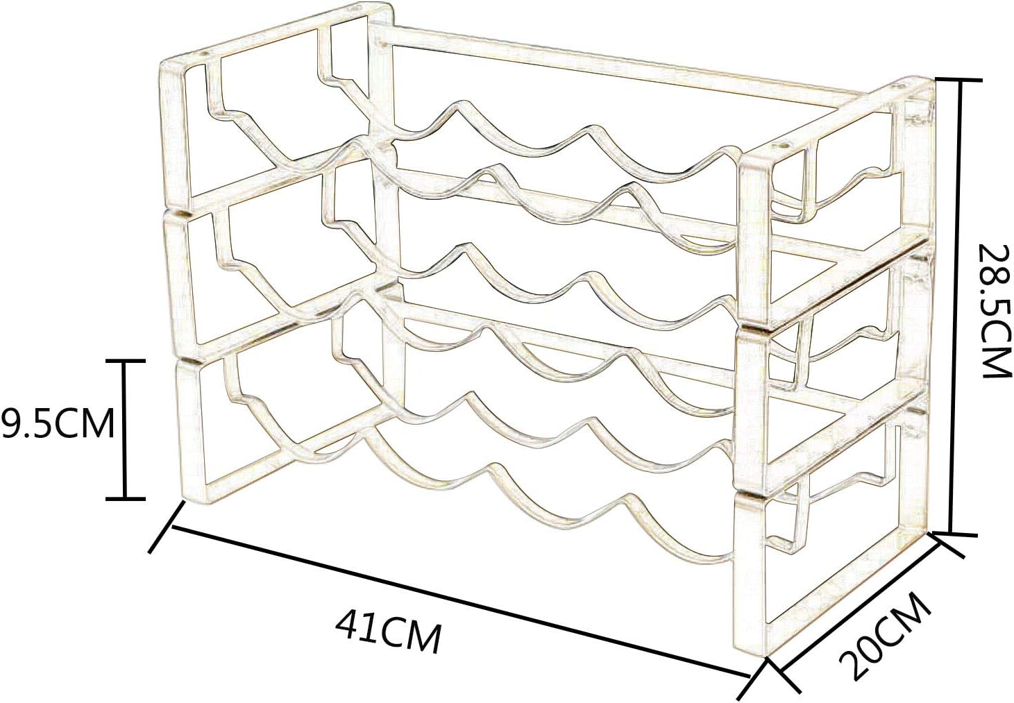 3 Tier 12 Bottles Wine Storage Rack Black Gold