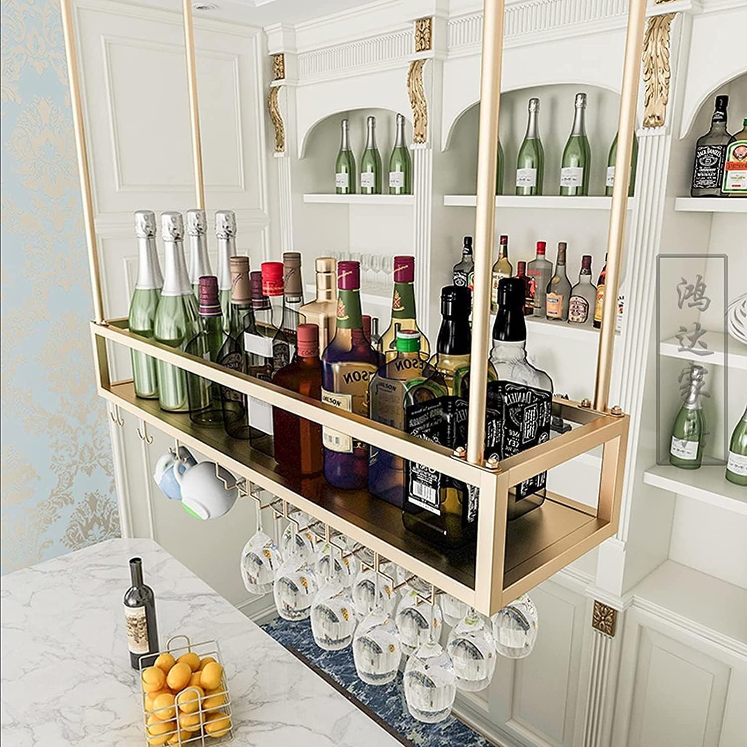 IOCCIOBB Wall-Mounted Wine Rack with Adjustable Stemware Holder