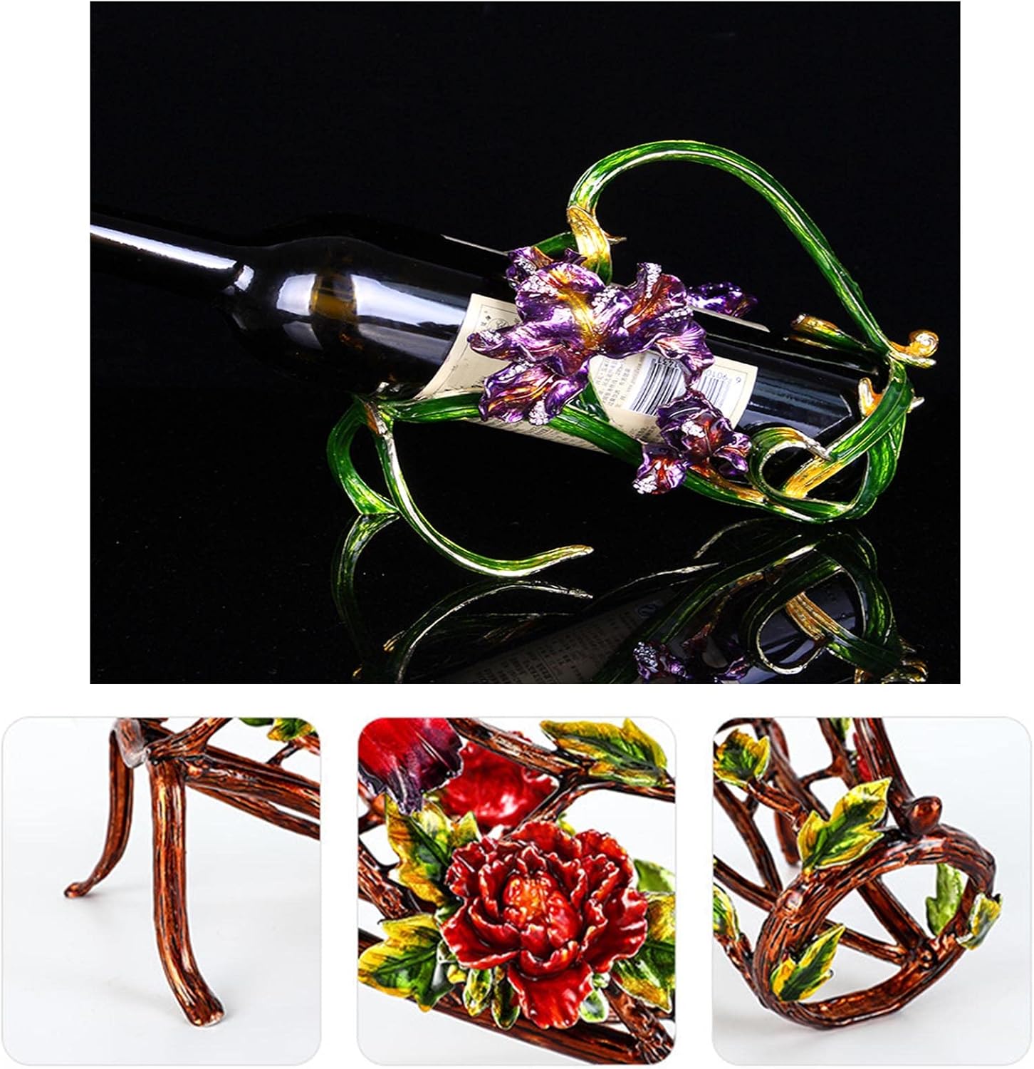 JUSHZ Tabletop Wine Rack with Hand Painted Enamel