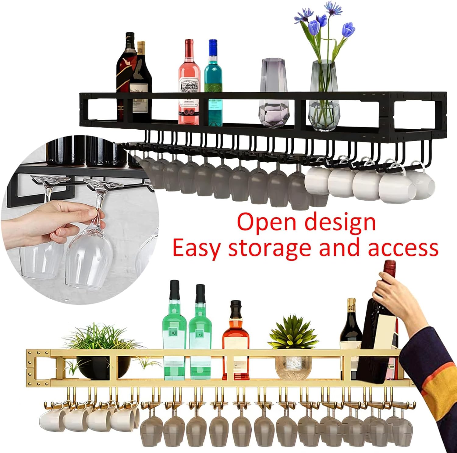 LIGUOYI Wall Mounted Wine Glass Rack with Hanger