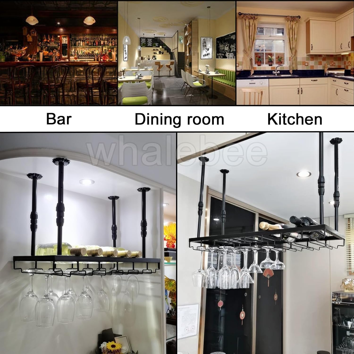 Whalebee Adjustable Wine Glass Holder Metal Rack