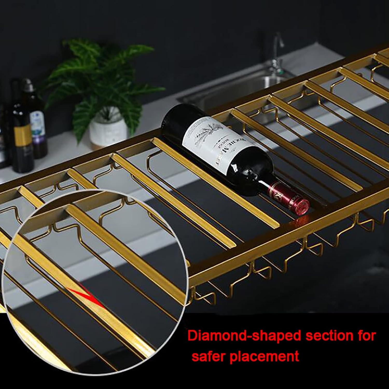 ULAINE Ceiling Metal Wine Rack with Height Adjustment - Gold 60cm