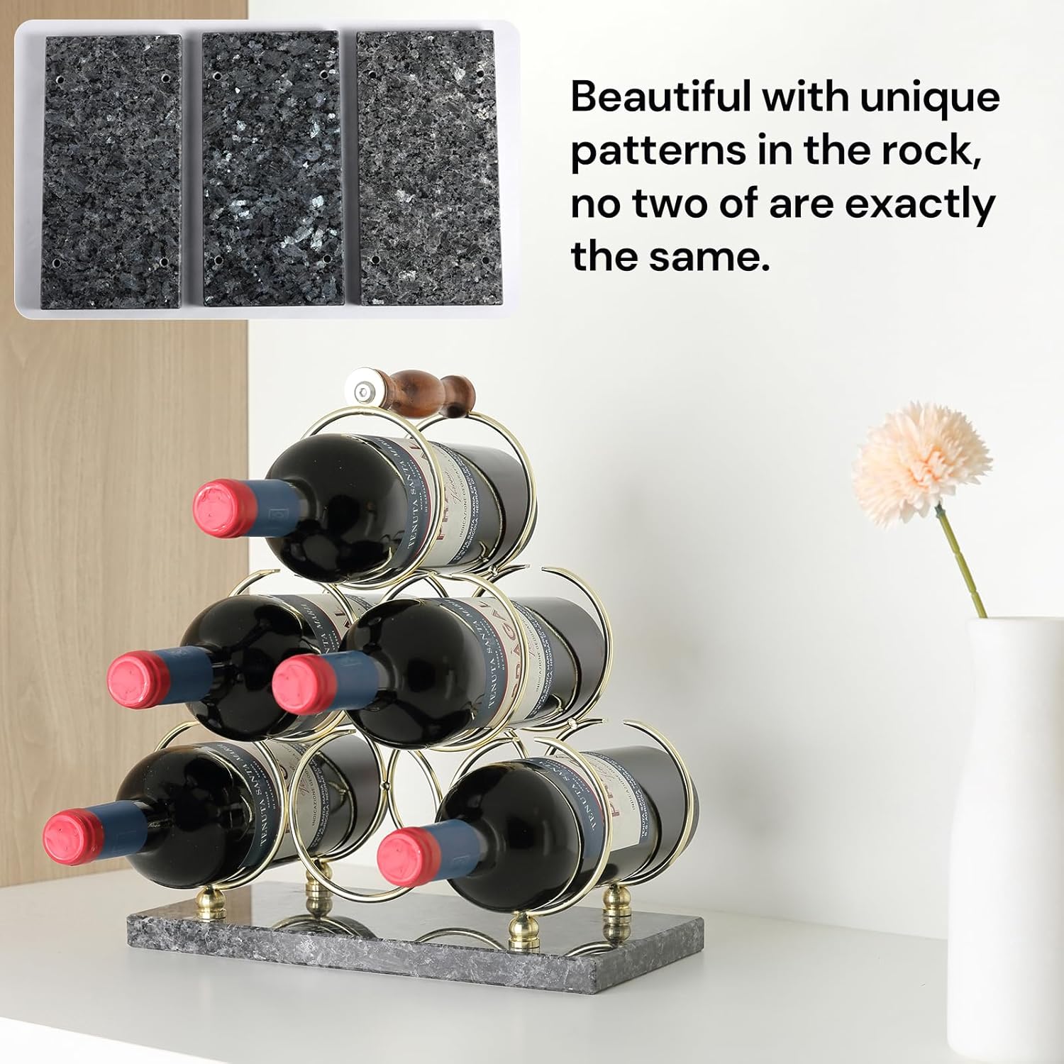 BCS 6-Bottle Marble Wine Rack - Blue Pearl