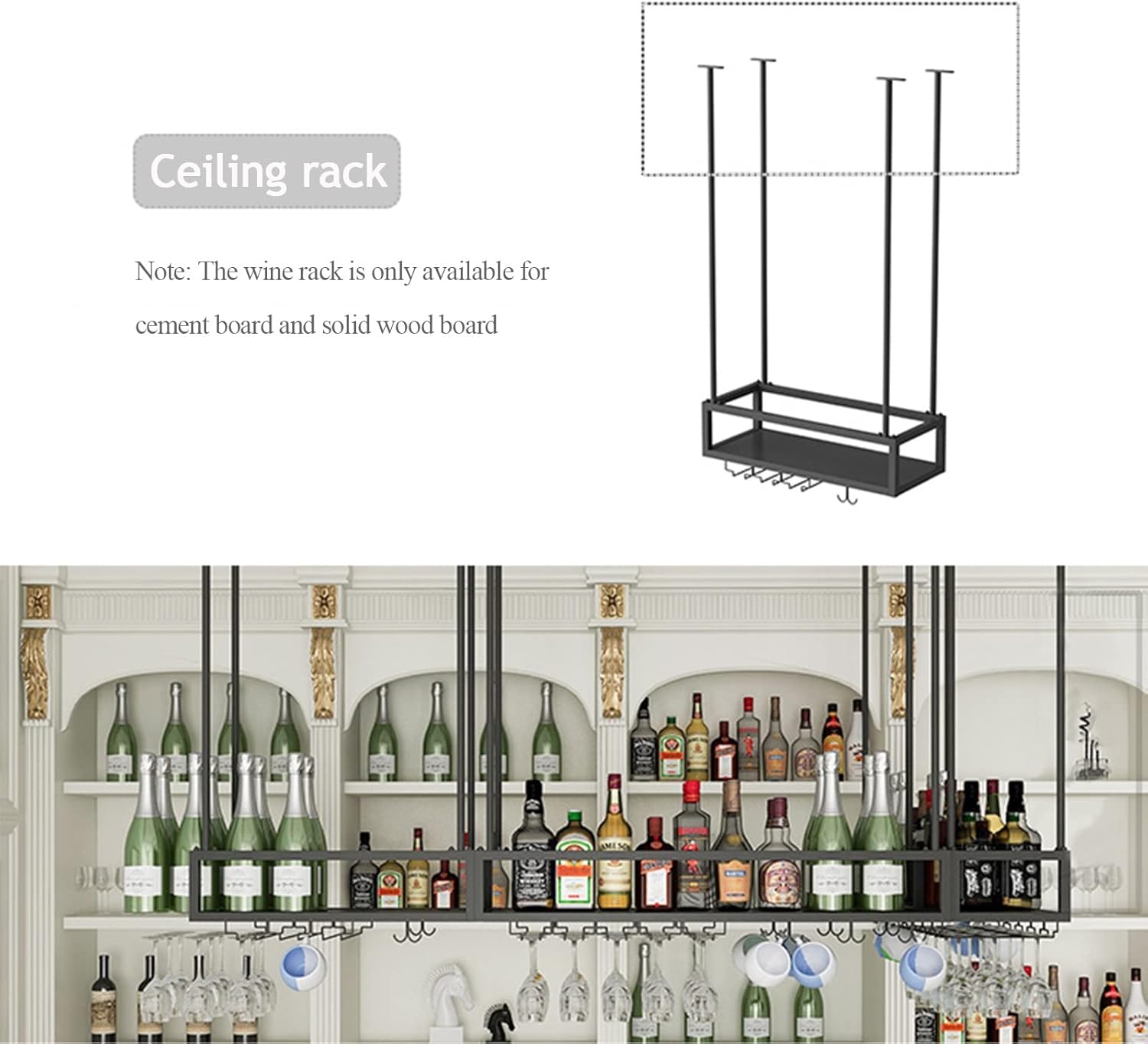 LASEVE Wall-Mounted Wine Rack with Adjustable Arms and Bottom Holder