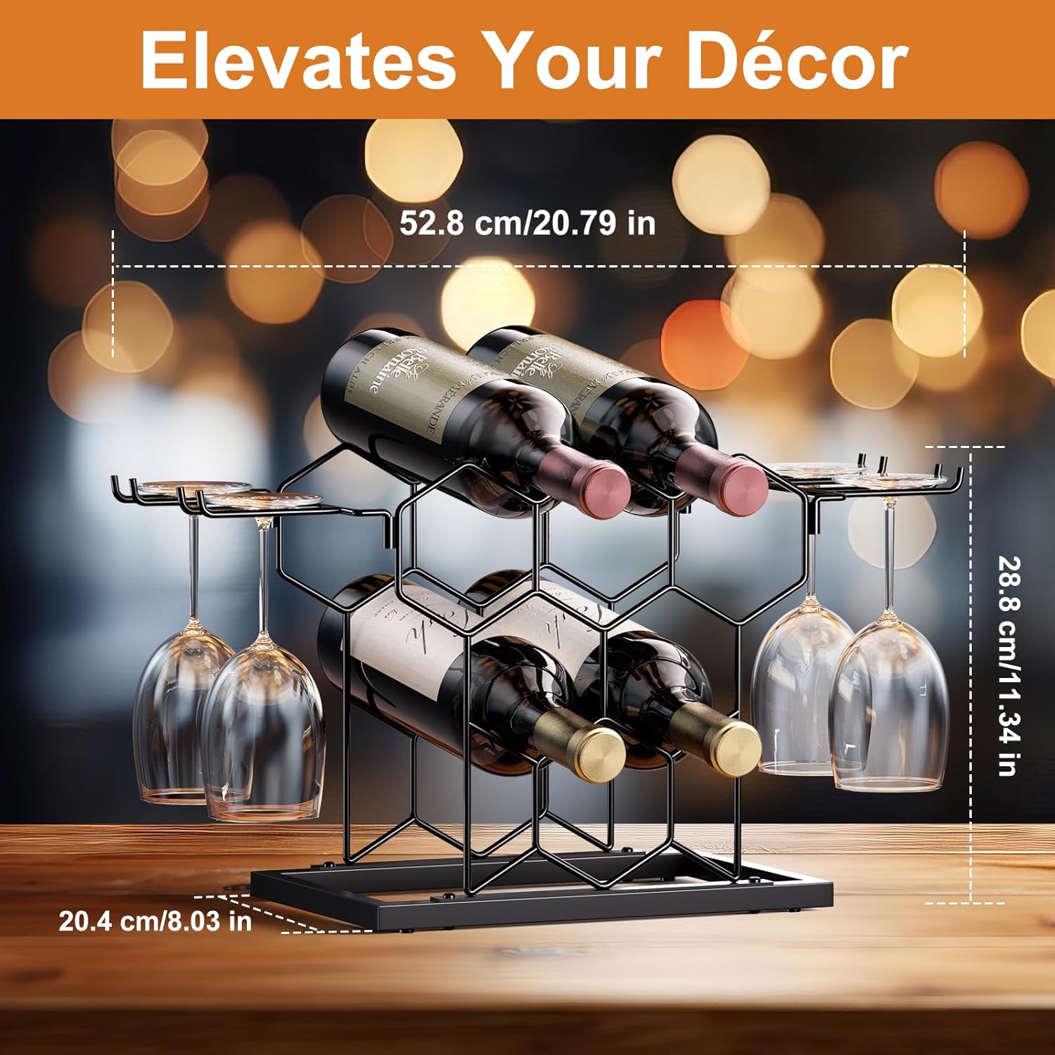 Modern Black Metal Wine Rack 8 Bottle 3 Tier Countertop