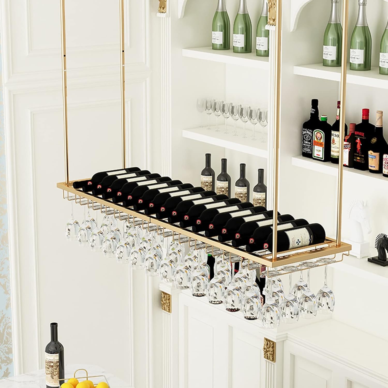 DASHADAO Gold Hanging Wine Glass Rack with Stemware