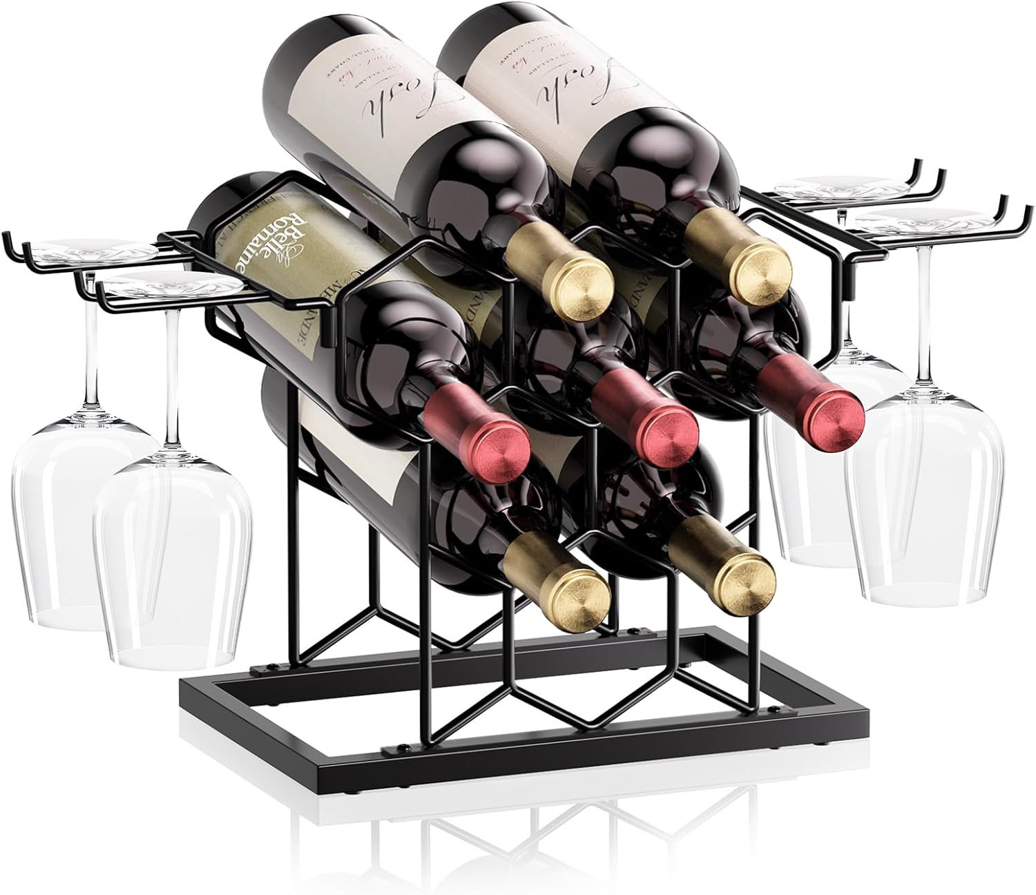 Modern Black Metal Wine Rack 8 Bottle 3 Tier Countertop