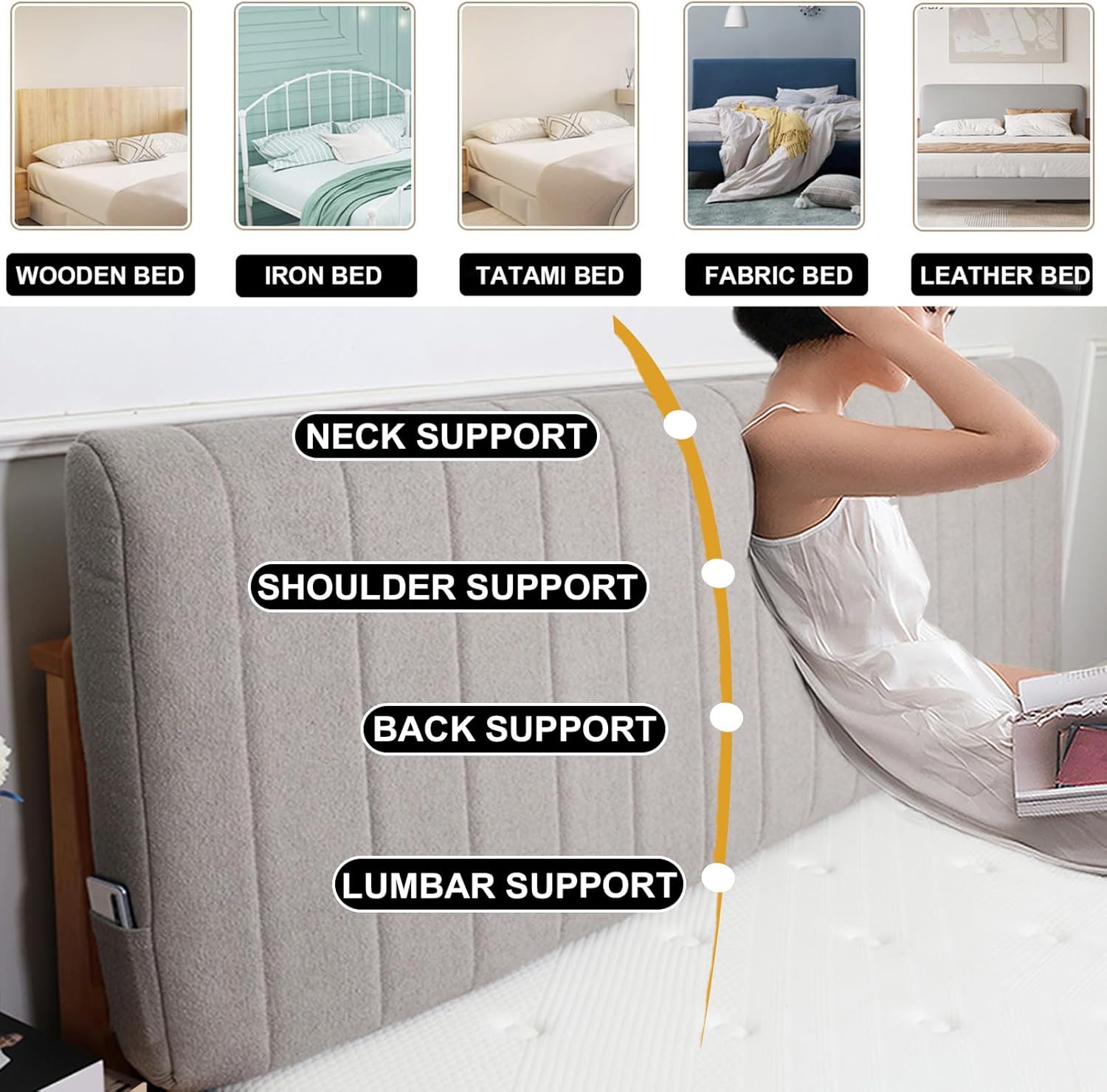 ZZYK Large Headboard Cushion Back Support with Removable Cover
