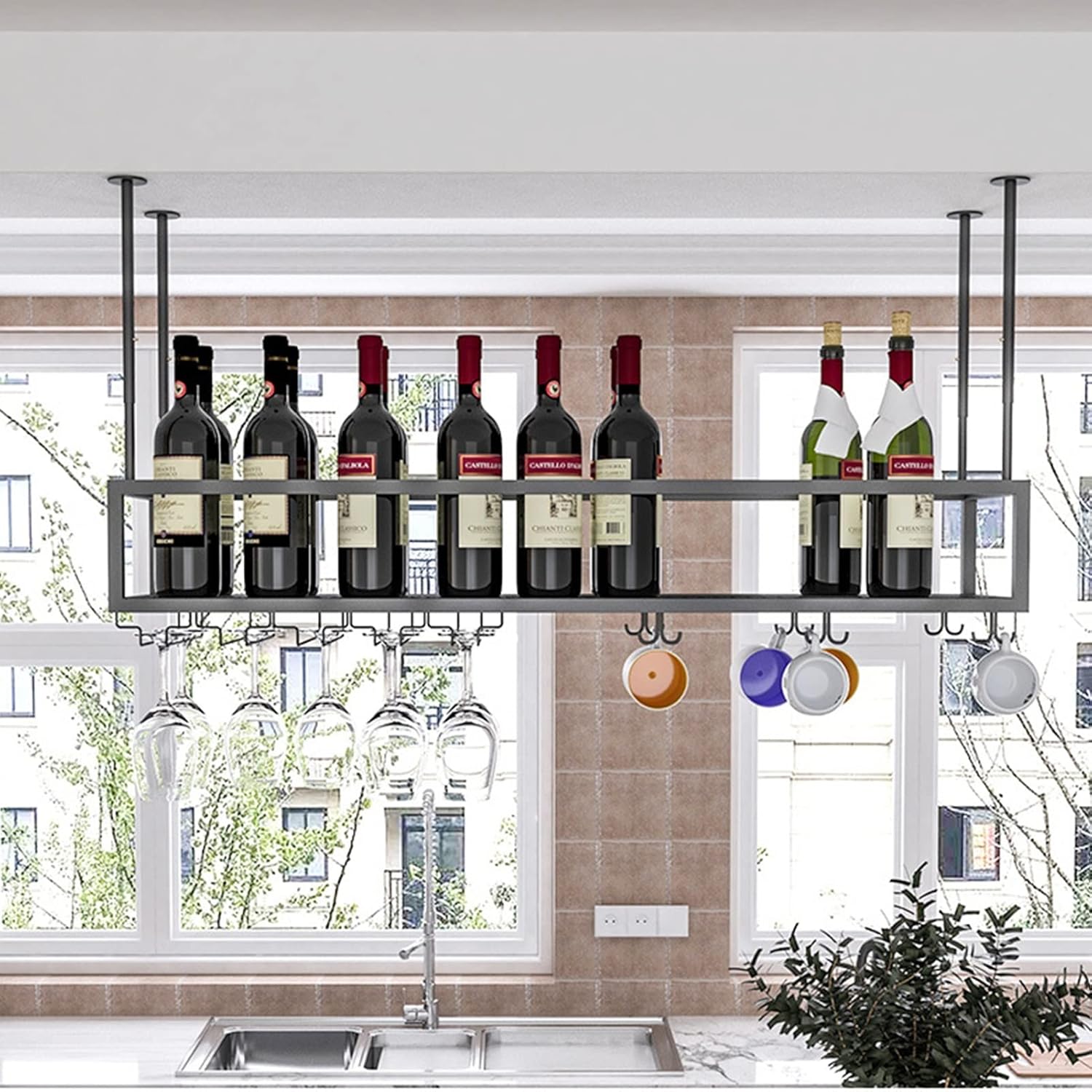 Suuim Metal Wine Glass Rack for Ceiling and Cabinet