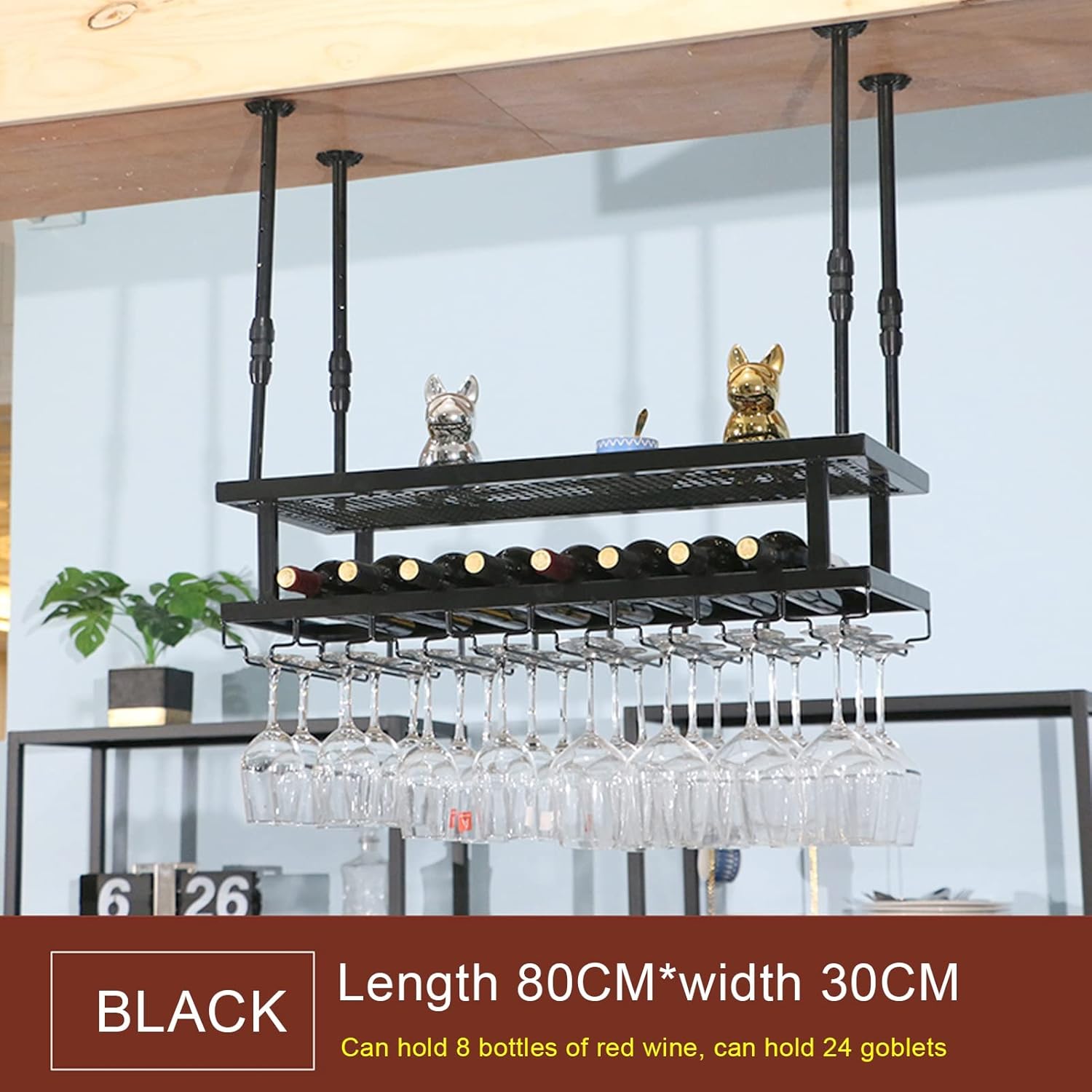 FAFACAI 2-Tier Wine Rack Ceiling Holder with Iron Design