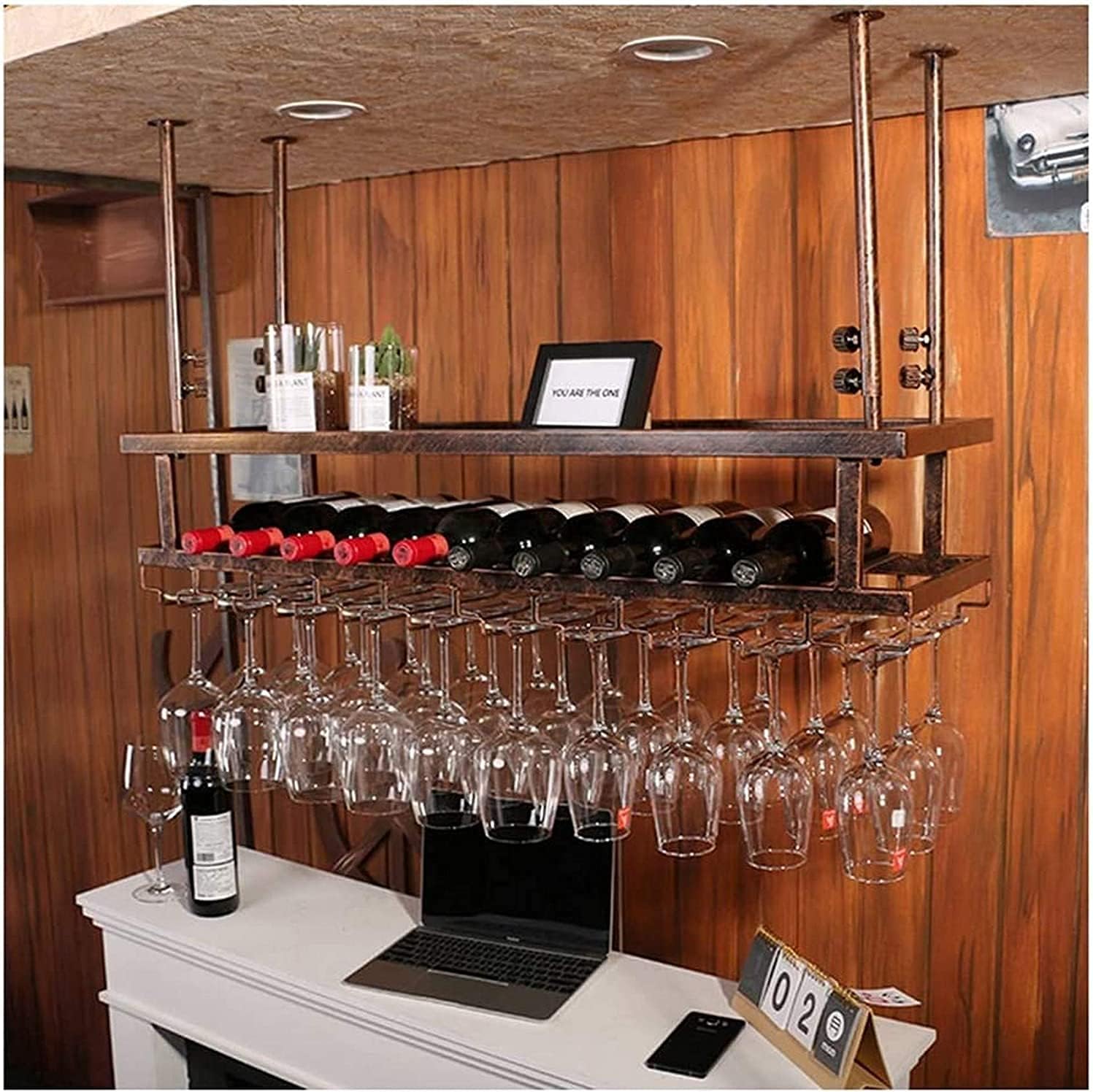 Generic Wall-Mounted Wine Rack with Glass Holder Shelf