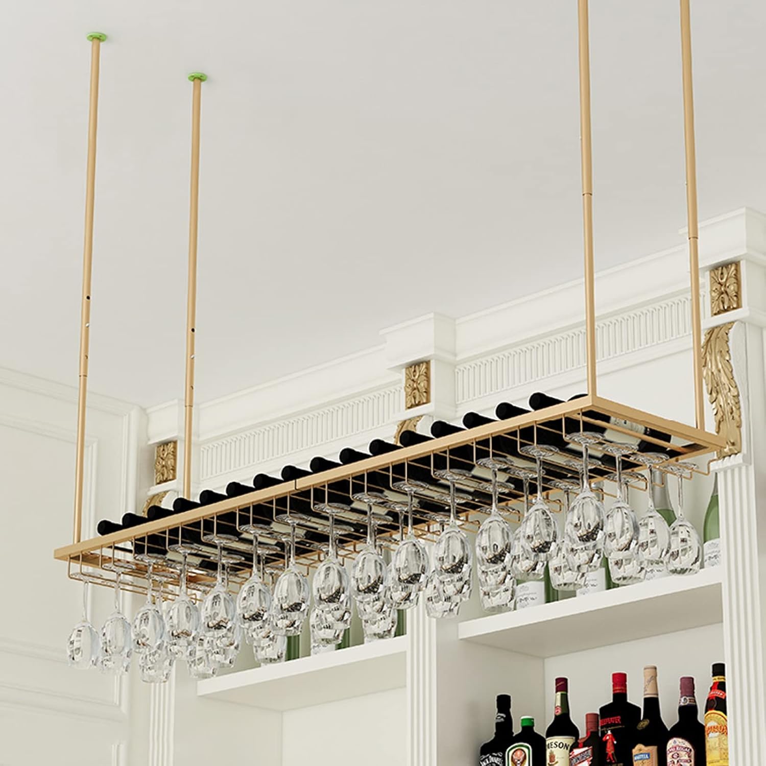 DASHADAO Gold Hanging Wine Glass Rack with Stemware