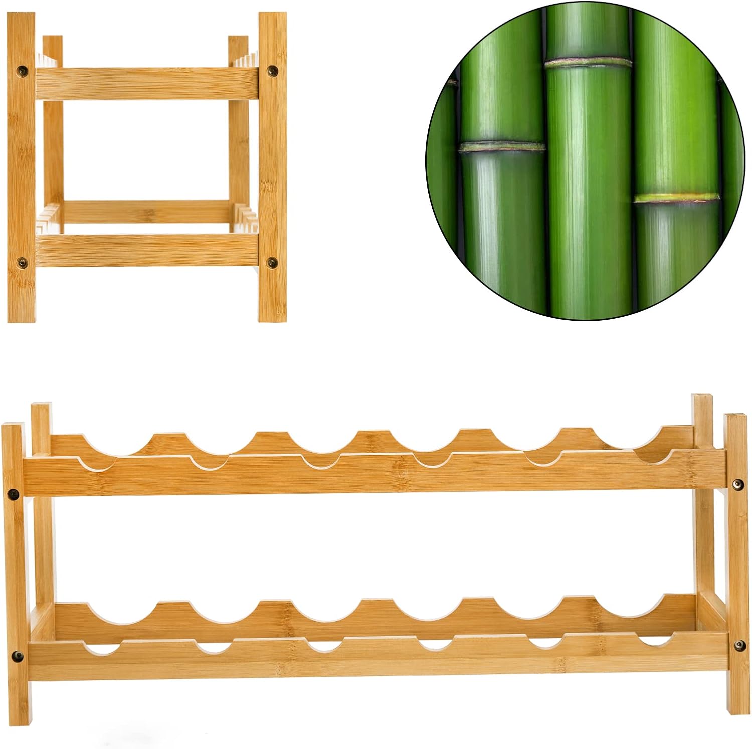 Nicunom 2-Tier Bamboo Wine Rack with 12 Bottles