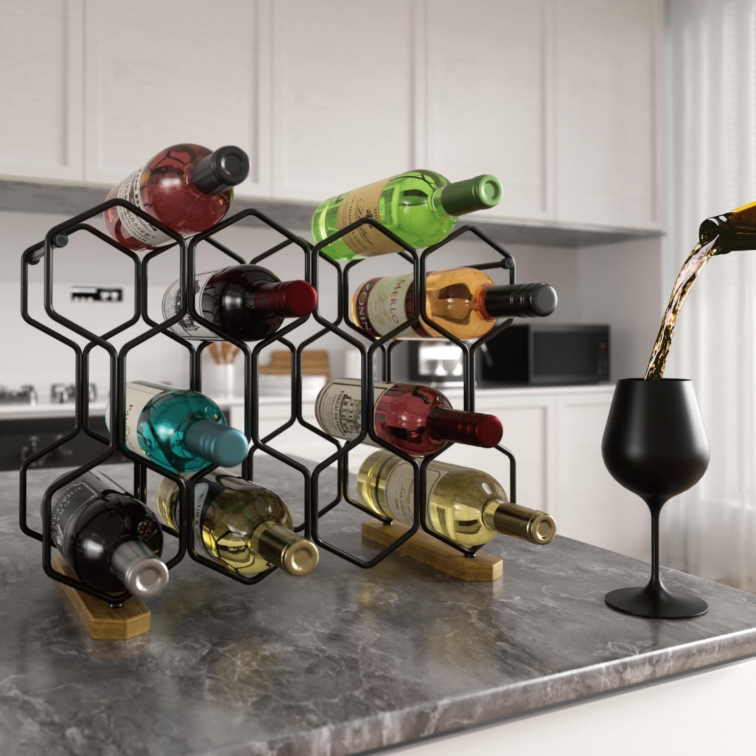 Buruis 14-Bottle Wine Rack with Acacia Base
