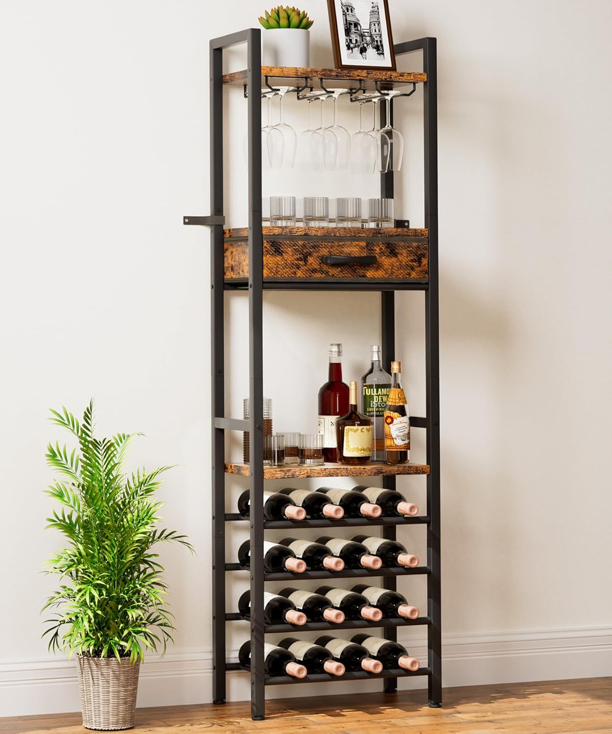 Vilaxing Freestanding Wine Rack with Storage Drawer