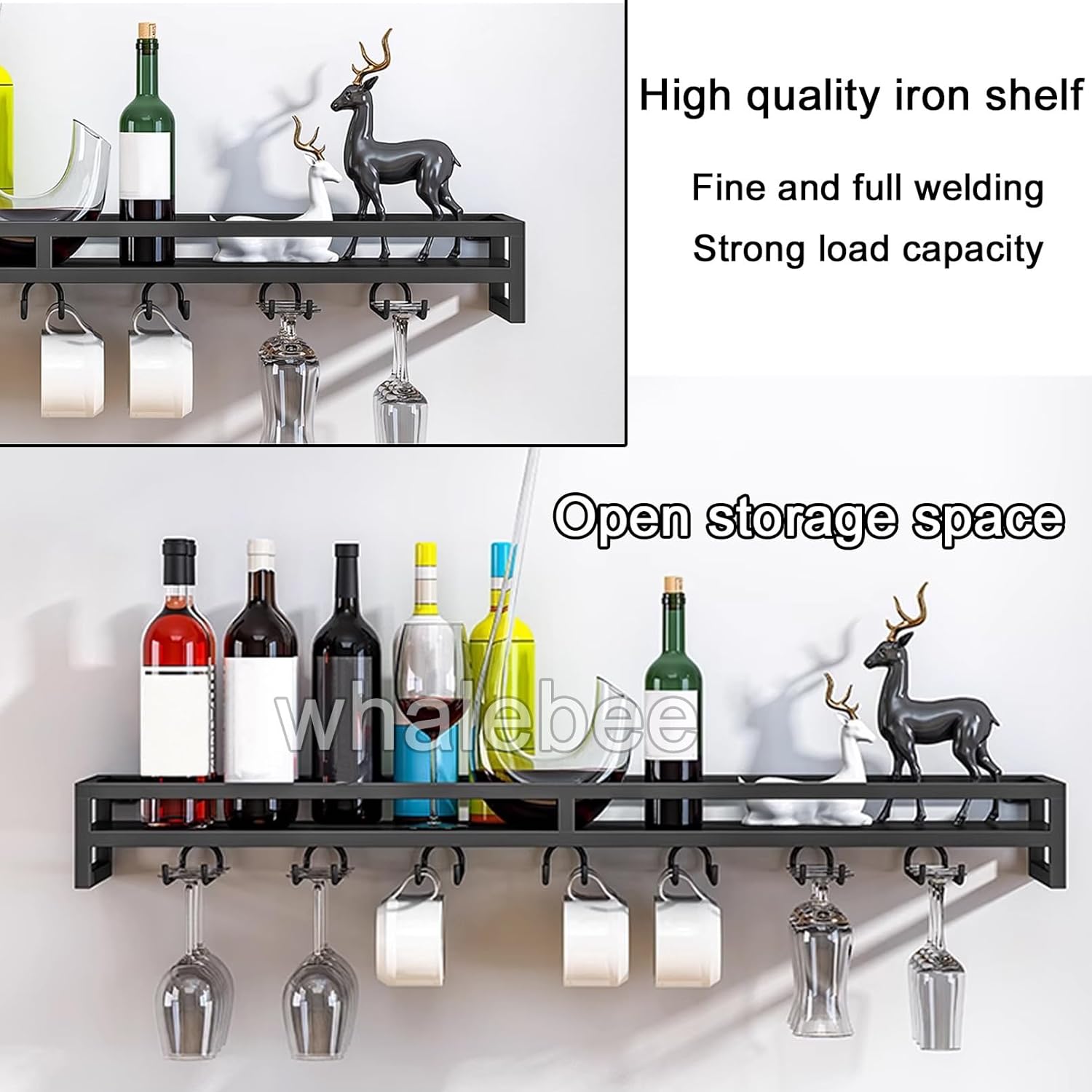 Whalebee Wall Mounted Wine Glass Rack 60cm 80cm 100cm 5 7 9 Rows