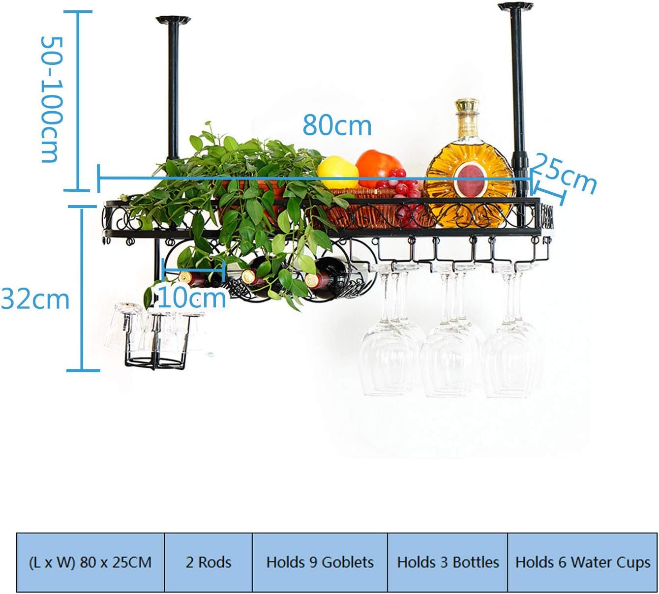 Ceiling Mounted Wine Glass Hanger Organizer Rack
