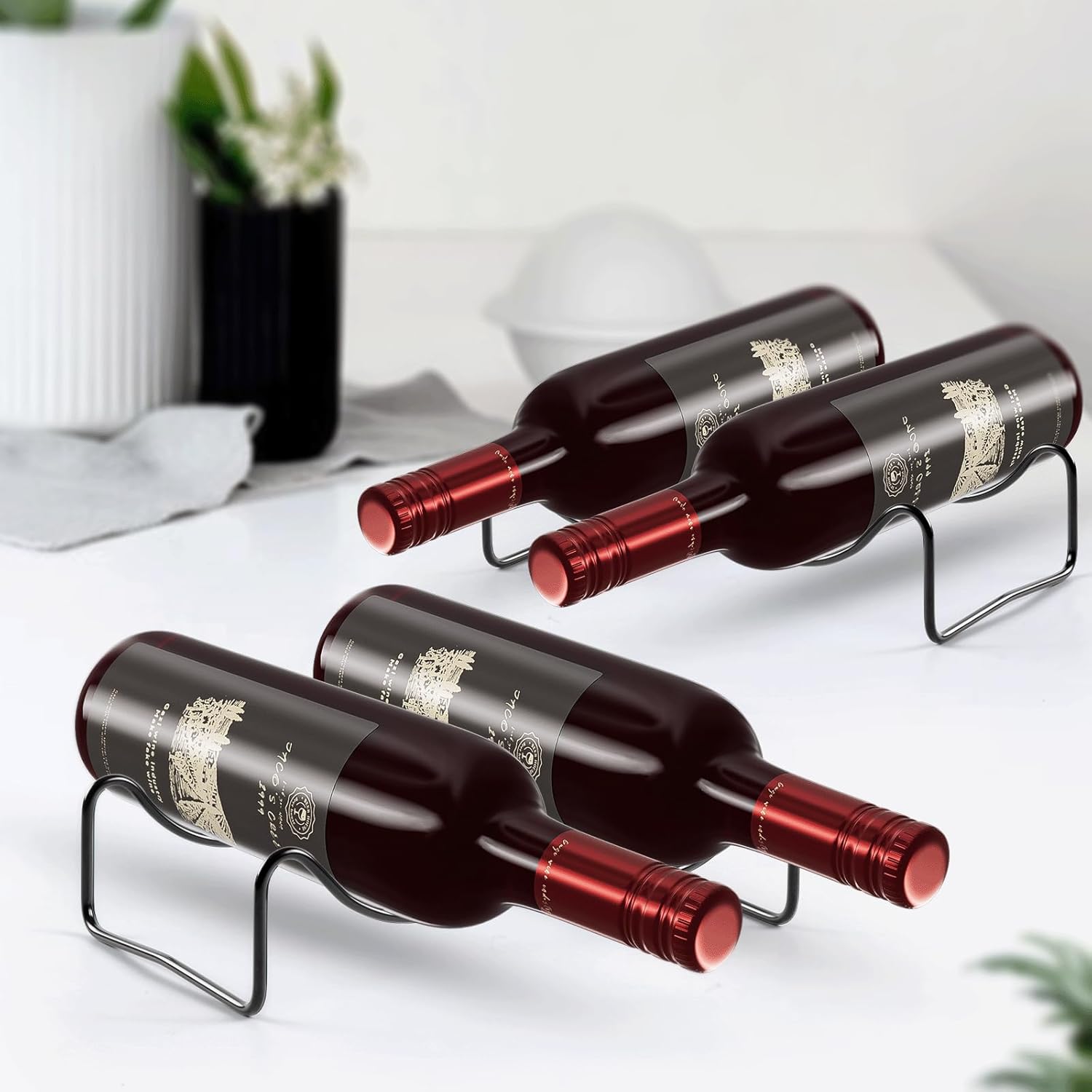 TONLEA 2-Bottle Wine Rack Metal Holder Black