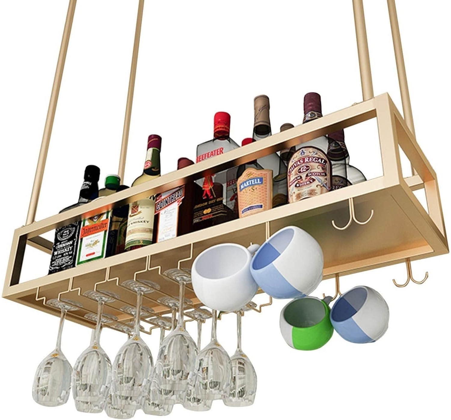 Suuim Ceiling Wine Rack with Stemware Holder Gold