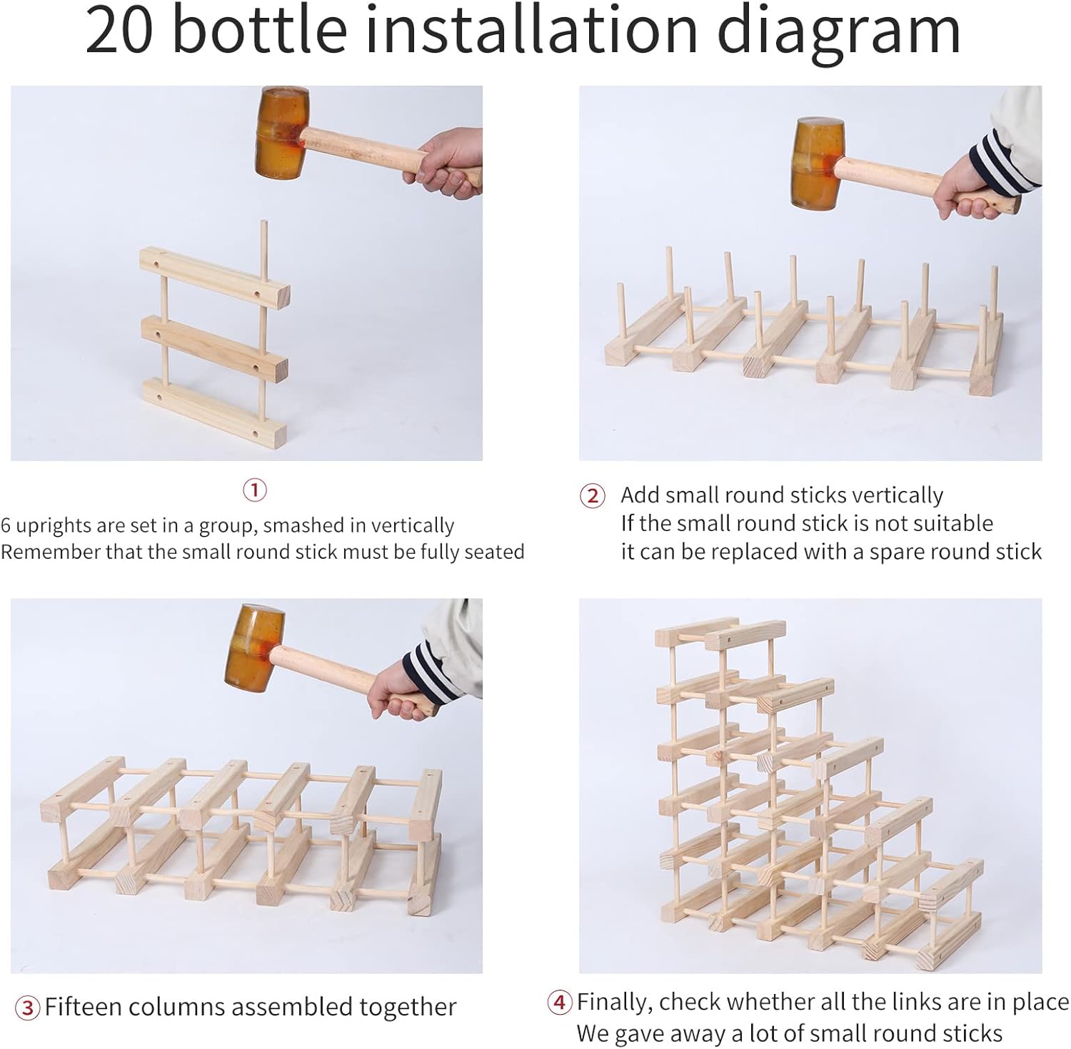 FDHUIJIA 20 Bottle Freestanding Wooden Wine Rack