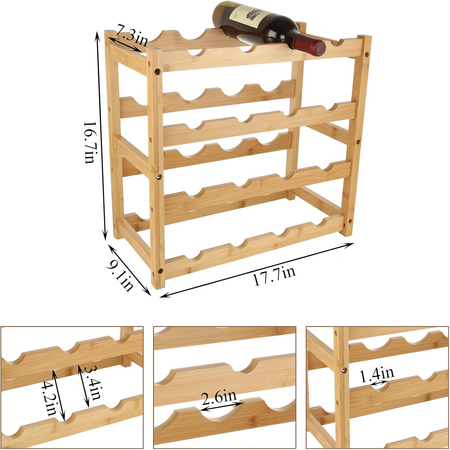 LDXDRU 4 Tier Bamboo Wine Rack for Countertop