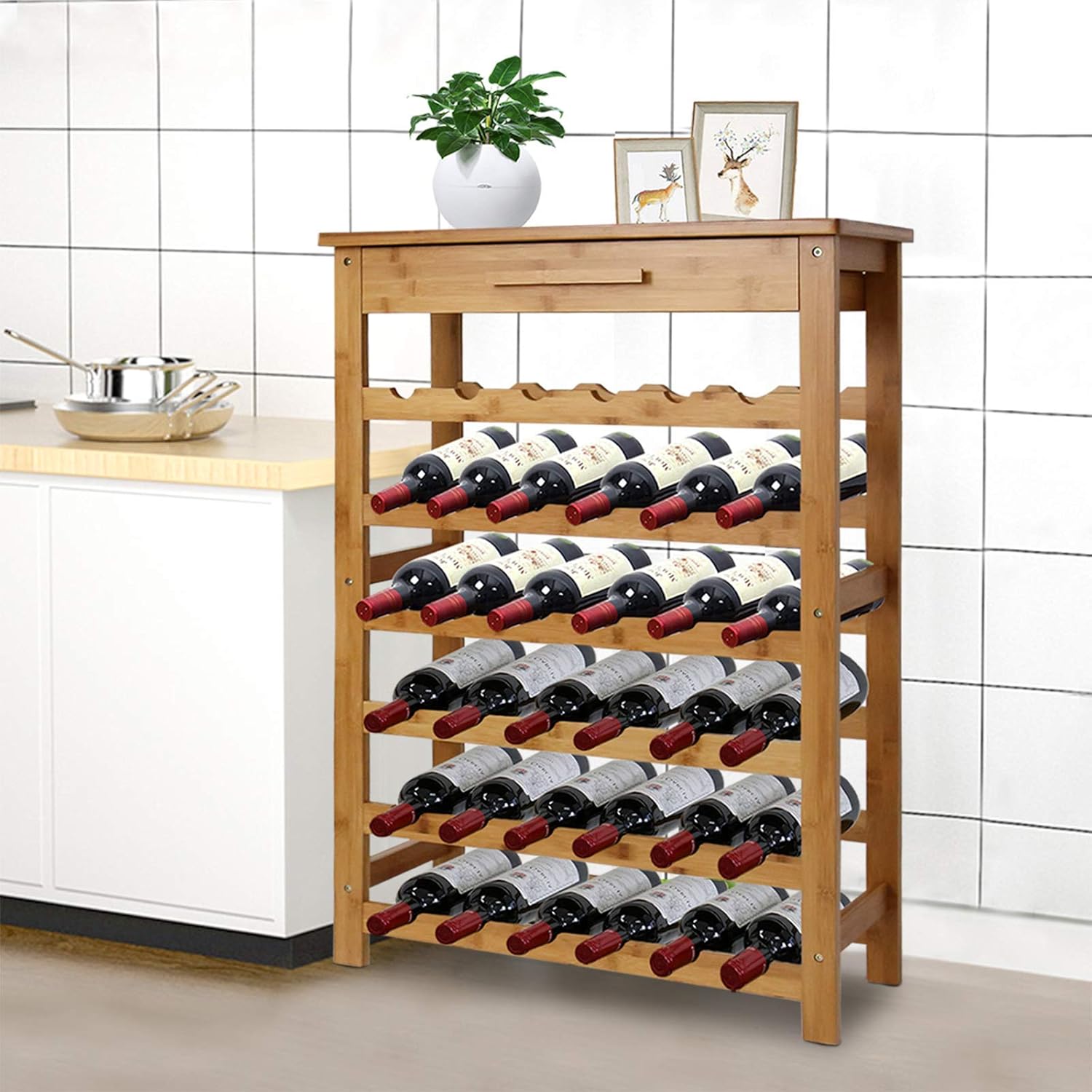 Kinlife Bamboo 6-Tier Wine Rack with Drawer