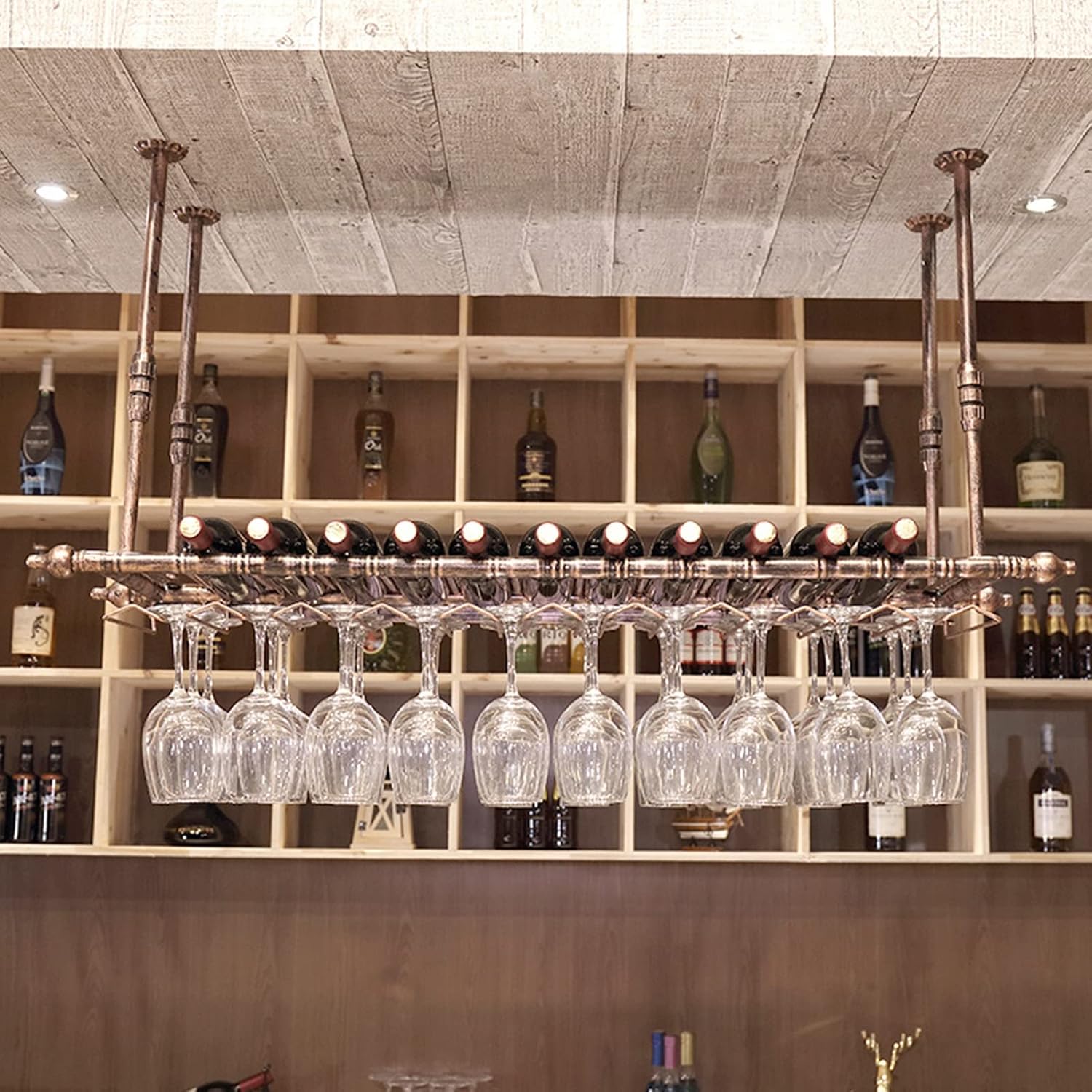 LASEVE Vintage Wine Rack with Adjustable Hanger